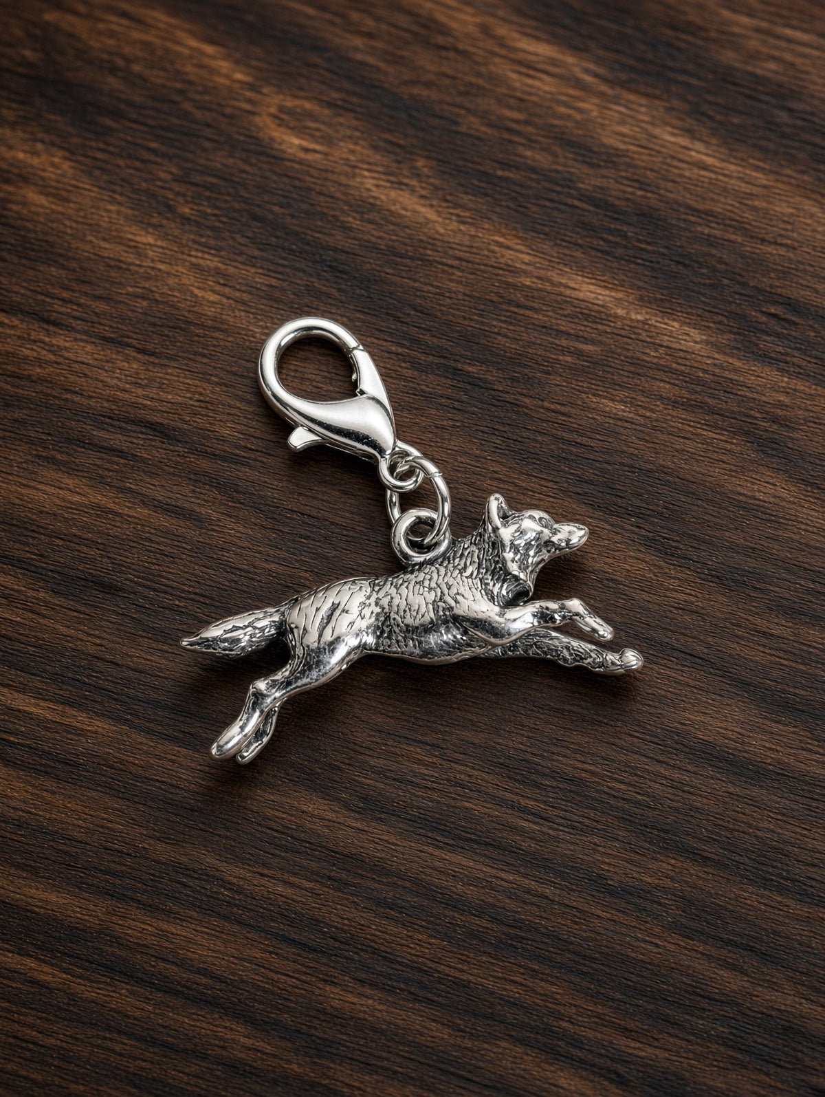Handcrafted Running Wolf Charm Sterling Silver