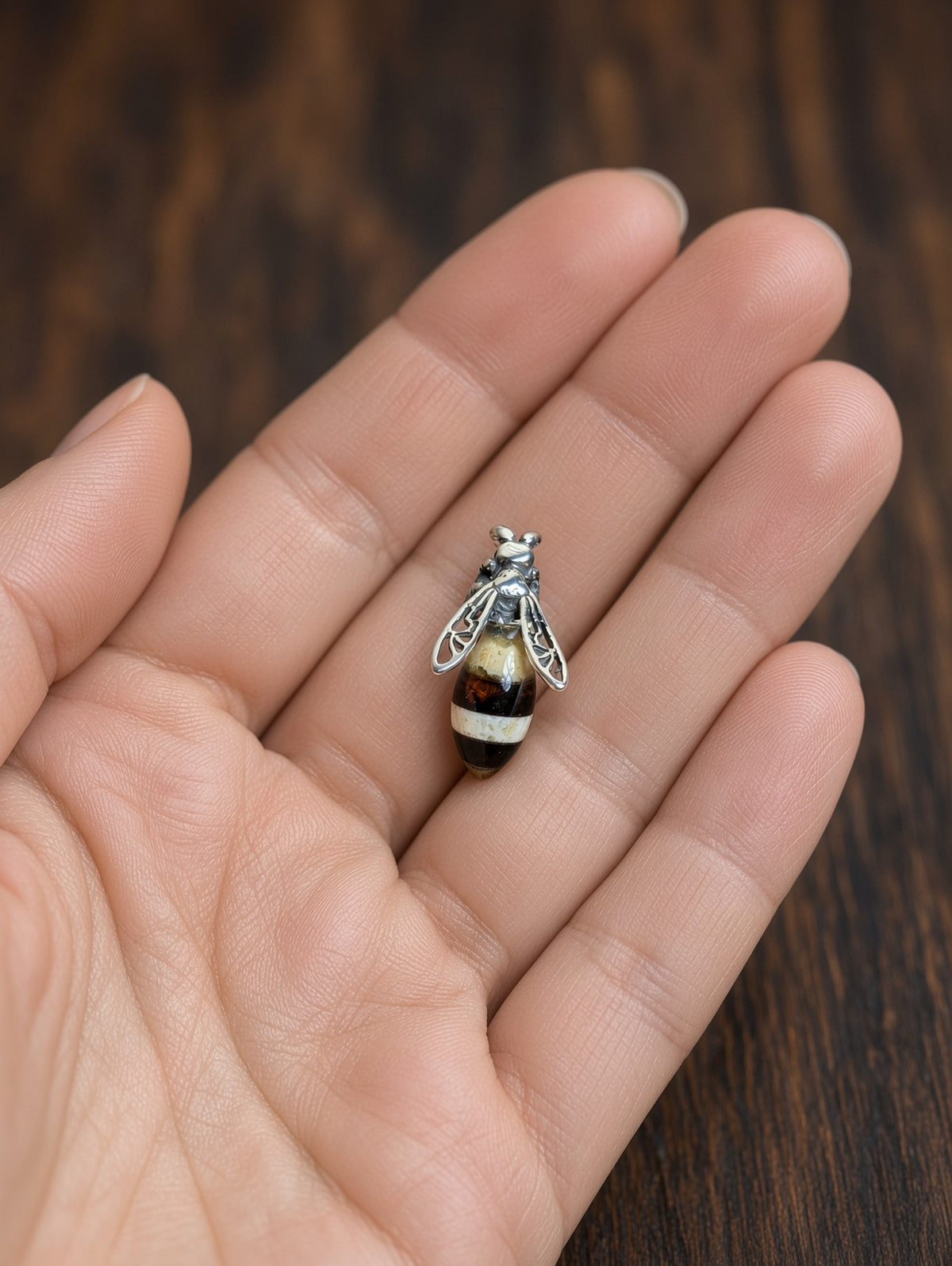 Handmade Bee Honey Cognac Cabochons & Sterling Silver Stud Earrings Variant A02