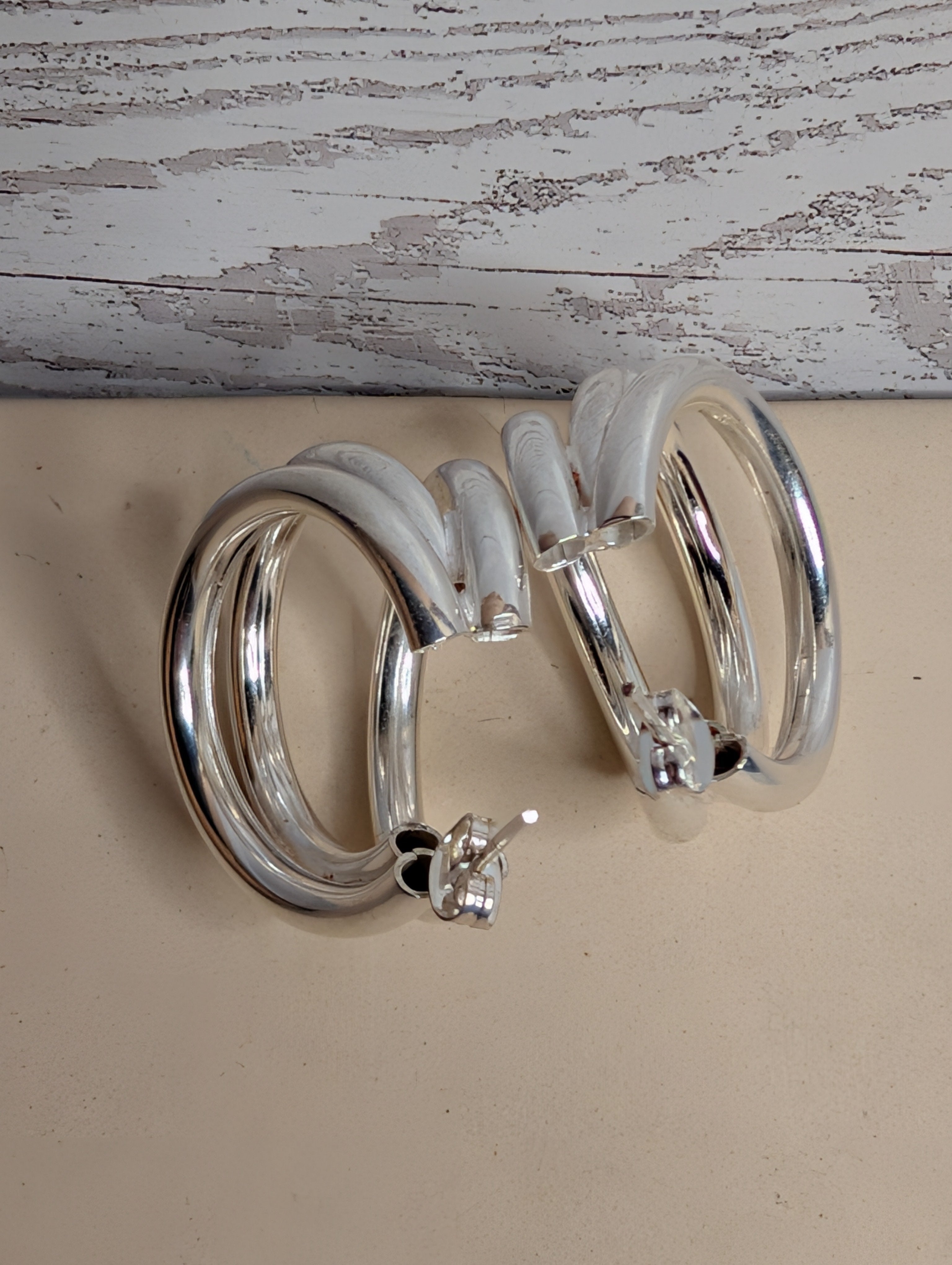 Sterling Silver Ribbed Tube Multi-Band Hoop Earrings