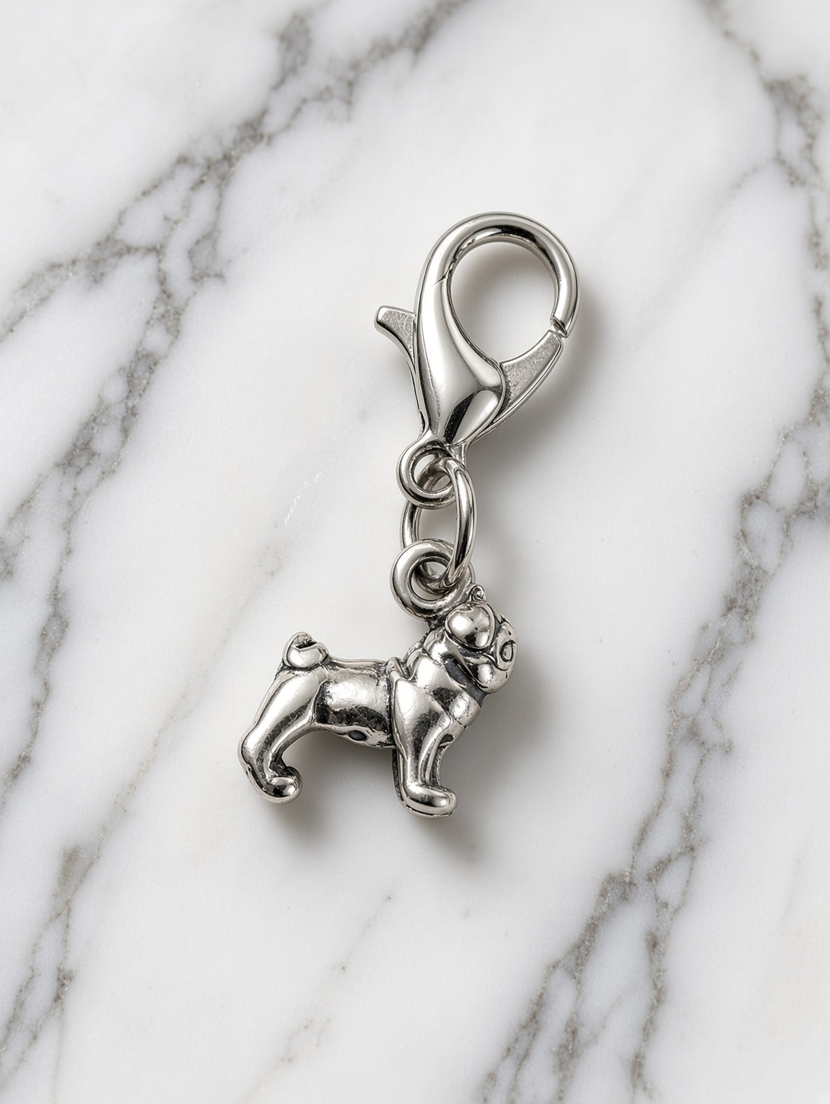 Handcrafted Mini Pug Dog Charm Sterling Silver