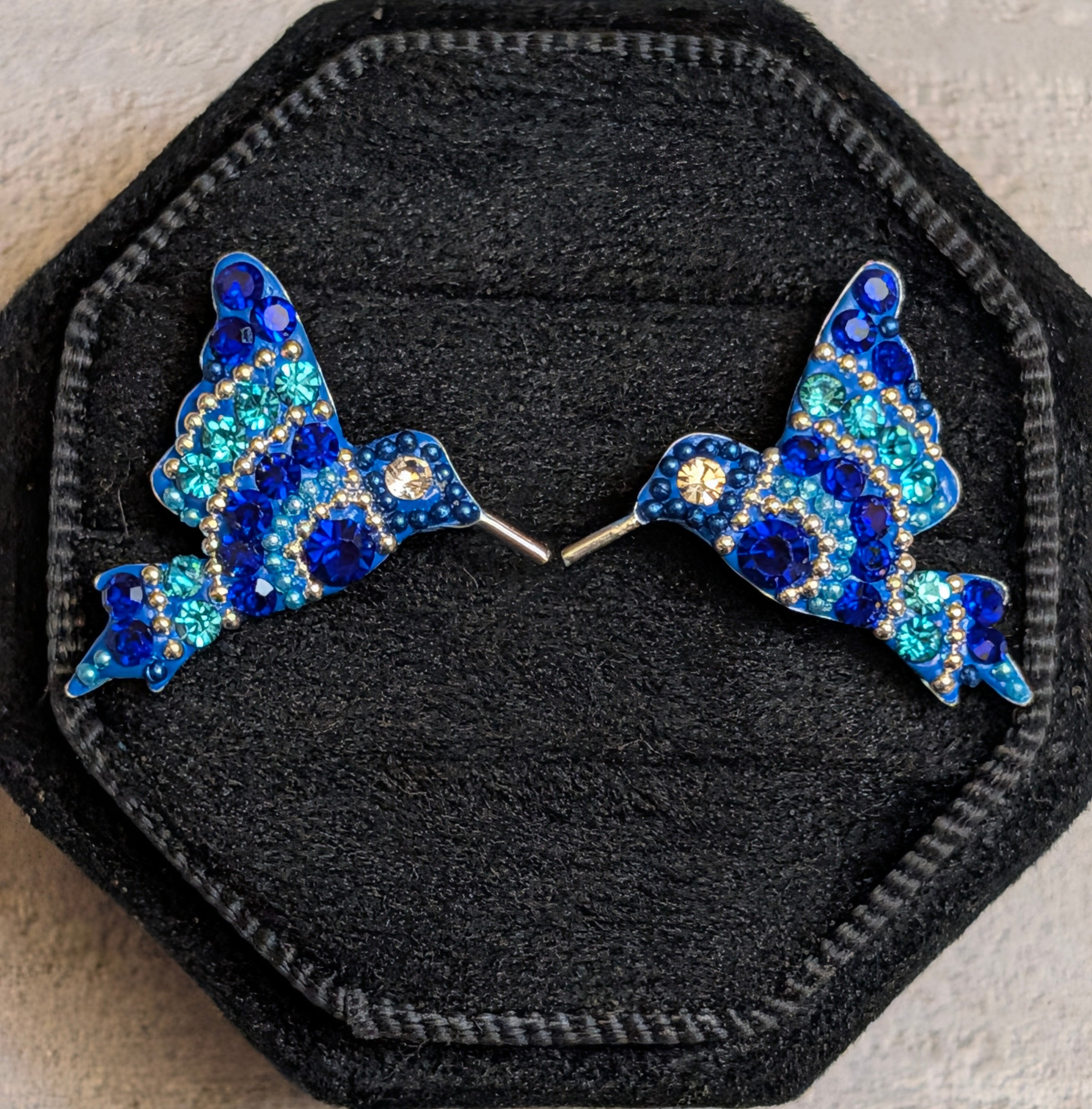 Hummingbird Blue Sterling Silver Stud Earrings