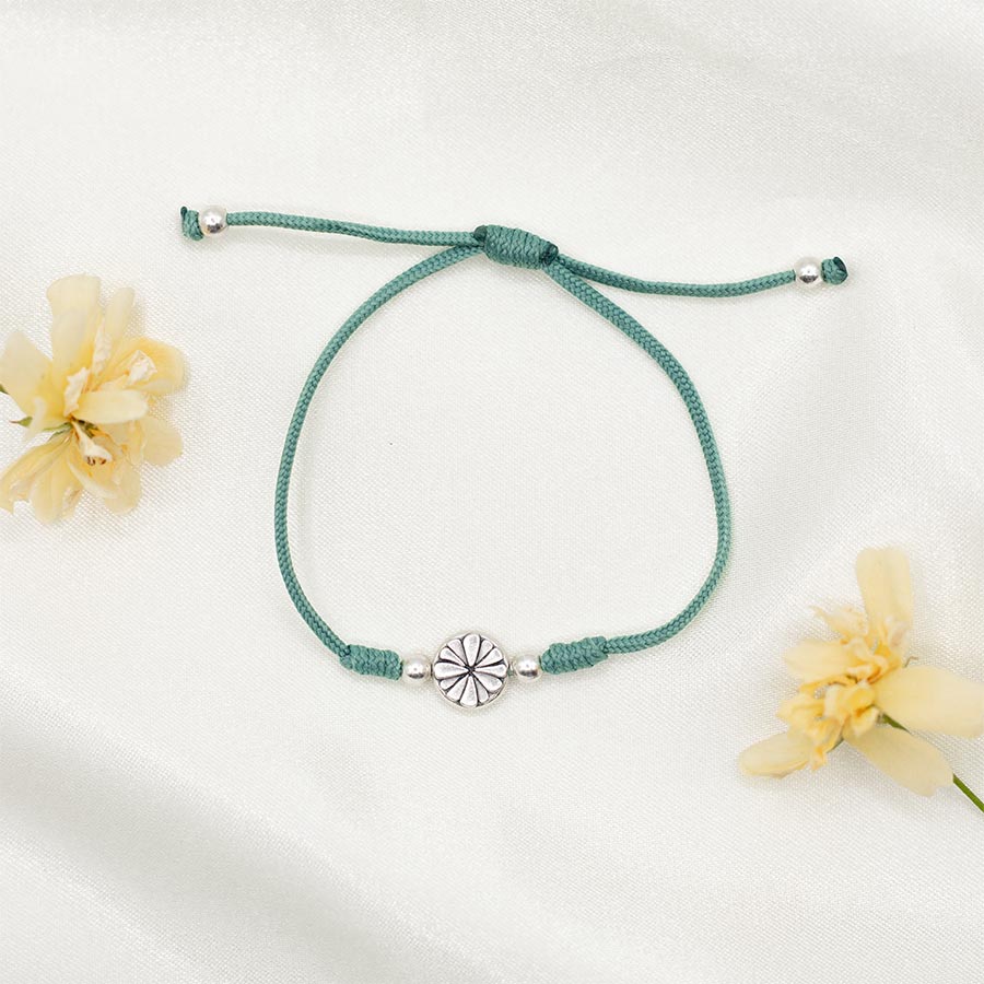"My Saint My Hero" Sage Bloom Bracelet With Silver Flower