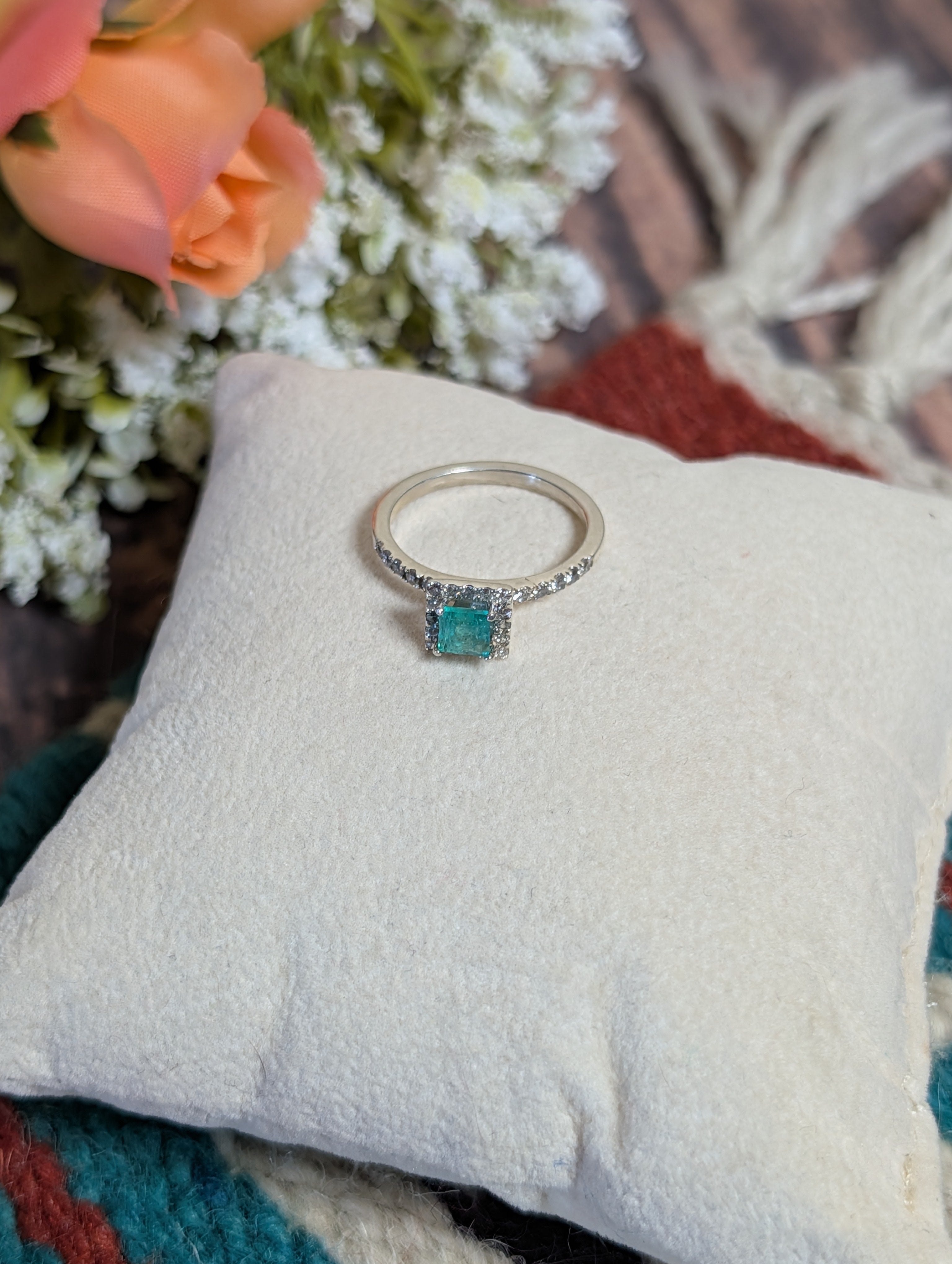Emerald Ring Set in Sterling Silver set 5C Size 6.5