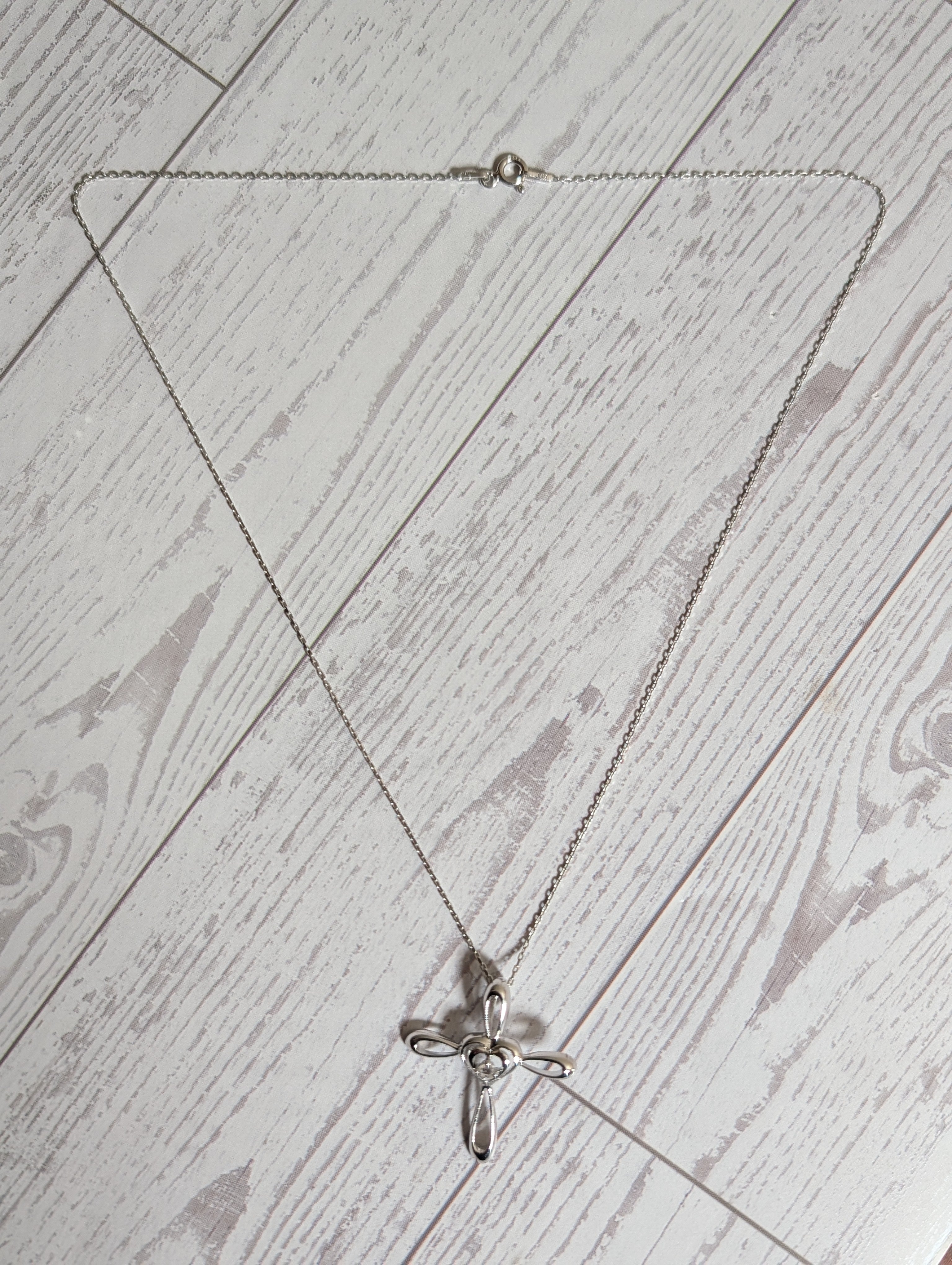 Heart Shaped Cross CZ Pendant On Sterling Silver Necklace
