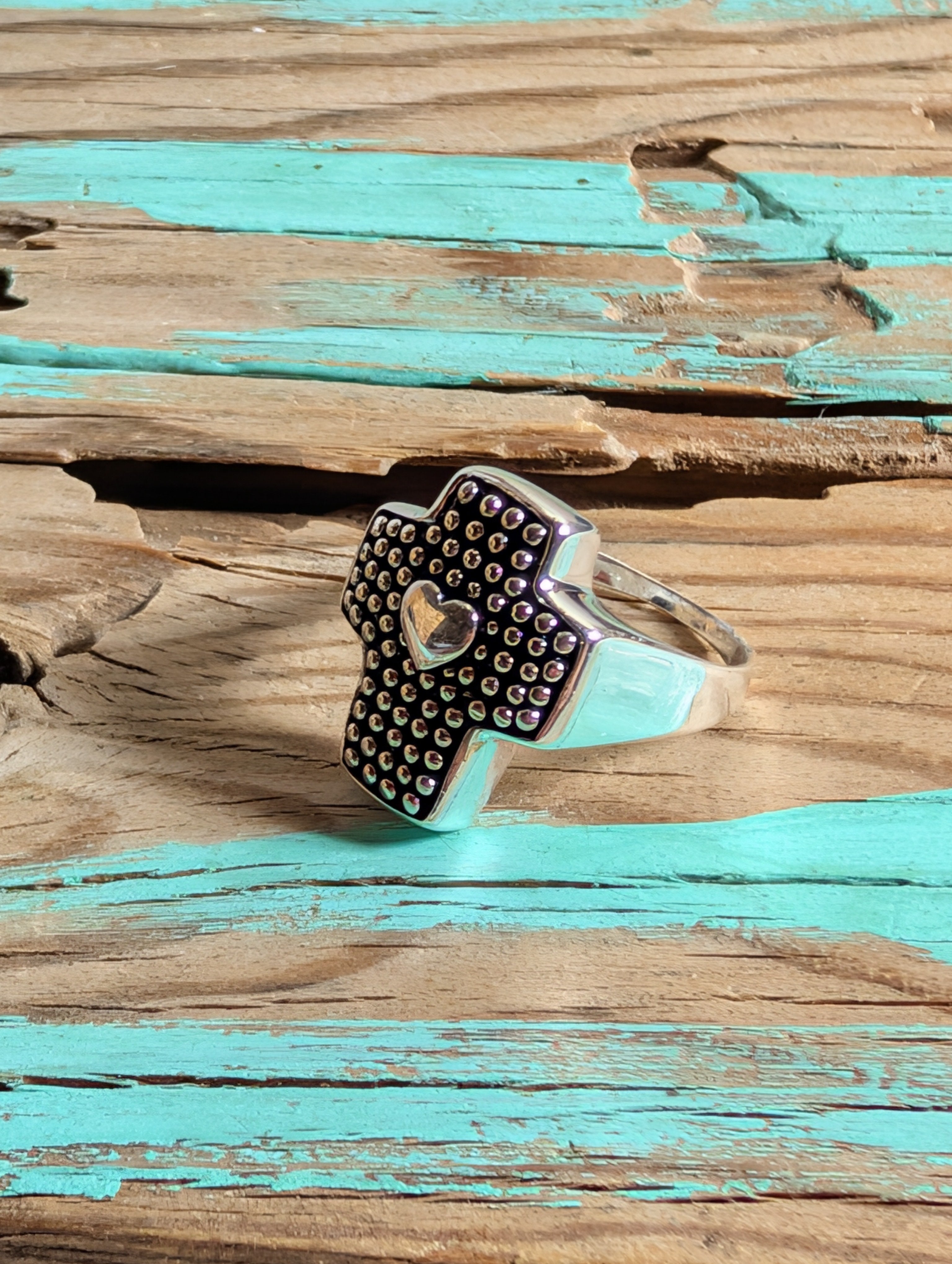 Heart Cross Sterling Silver Ring