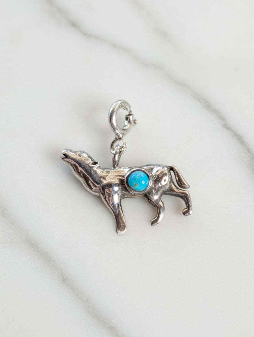 Sterling Silver Coyote Charm With Turquoise