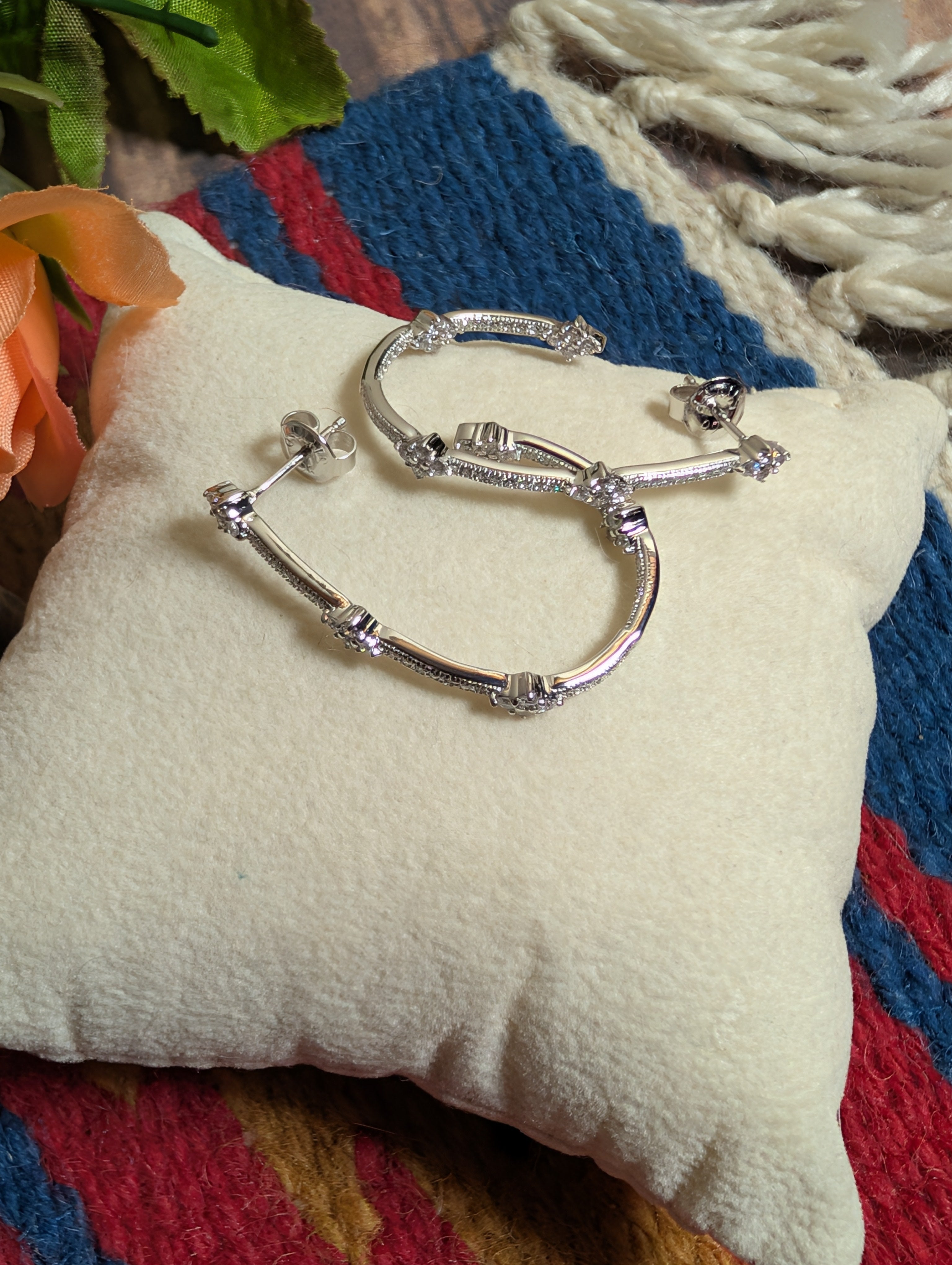 Half-Hoop CZ Sterling Silver Earrings