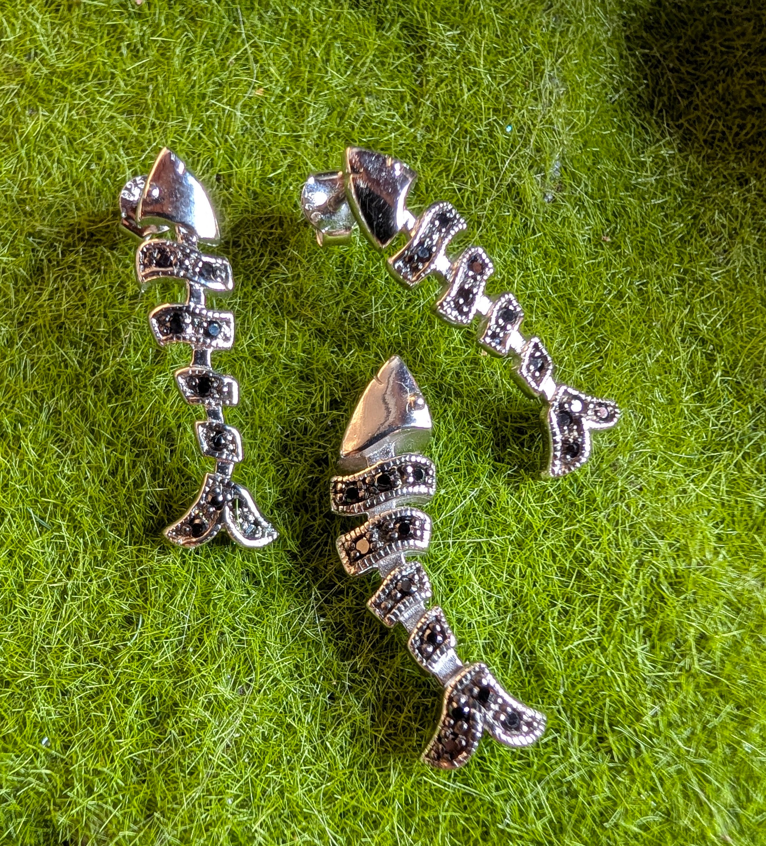 Sterling Silver Black CZ Fish Earrings & Pendant Jewelry Set