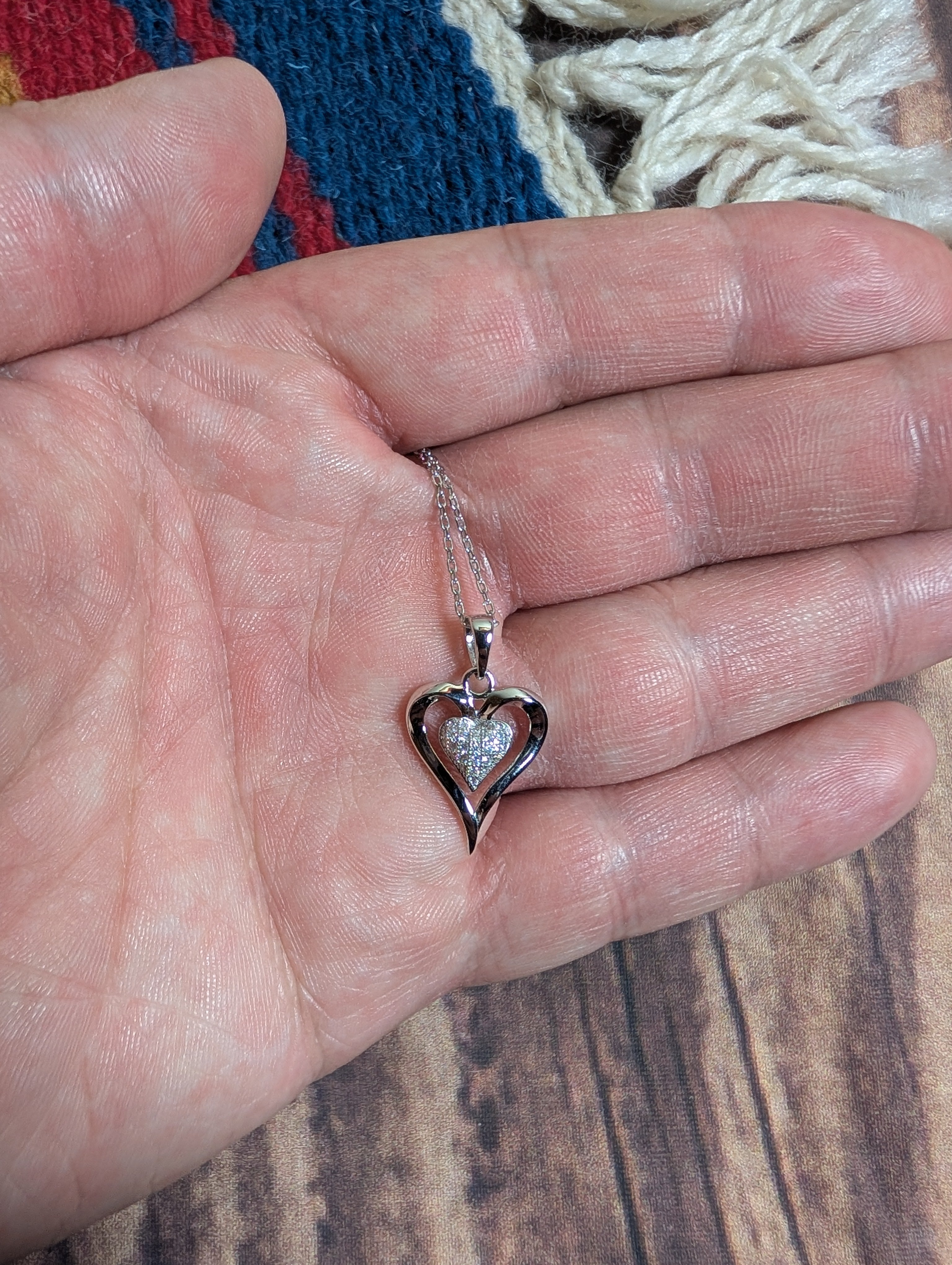 Heart Shaped CZ Outlined Pendant On Sterling Silver Necklace