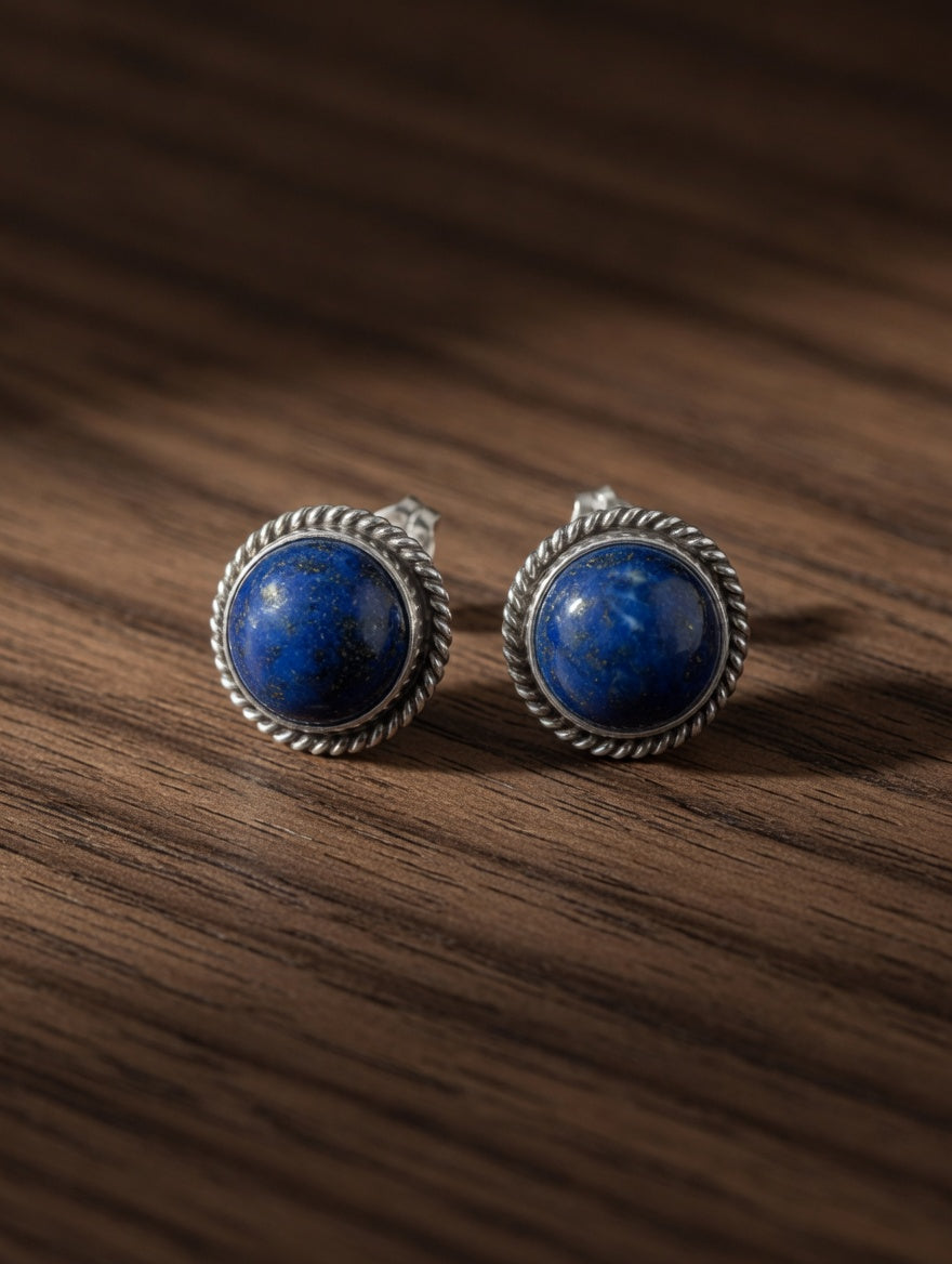 Sterling Silver Deep Blue Lapis Stud Earrings
