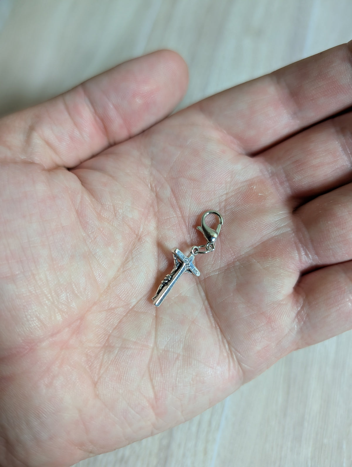 Handcrafted Jesus Cross Charm Sterling Silver
