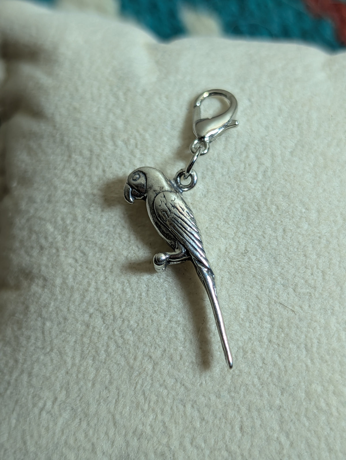 Handcrafted Macaw Parrot Charm Sterling Silver