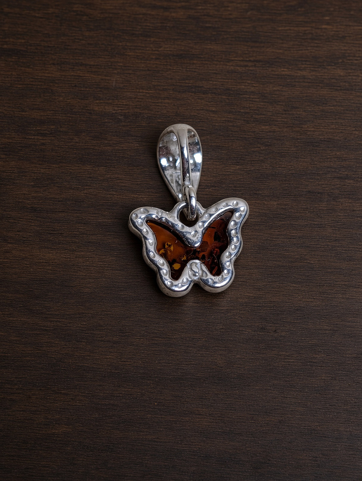 Handmade Butterfly Shaped Honey Cognac Cabochon & Sterling Silver Pendant