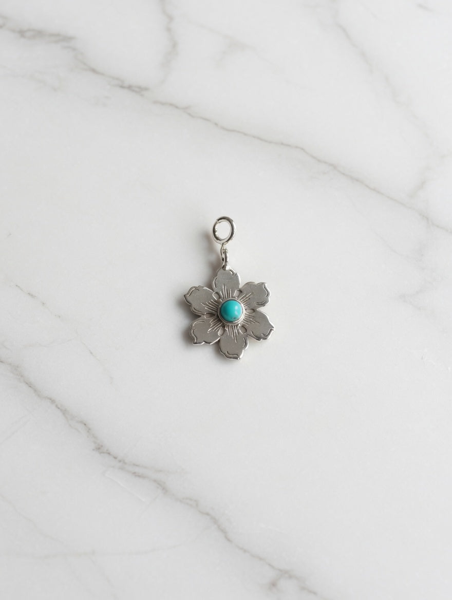 Sterling Silver Flower Charm With Turquoise