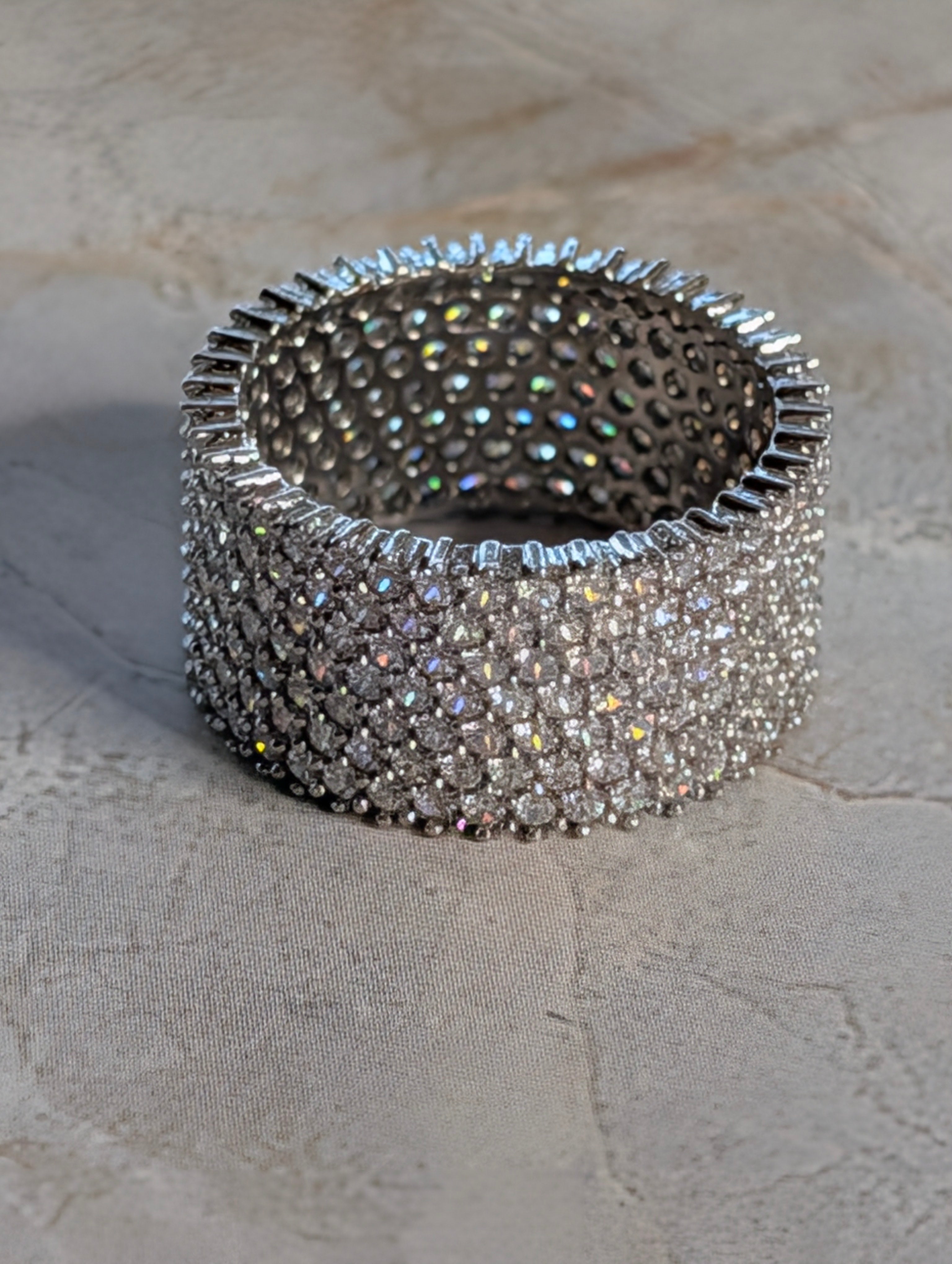 Sterling Silver CZ Fully Paved Shimmering Stone Inlay Wide Band Ring Size 8.5