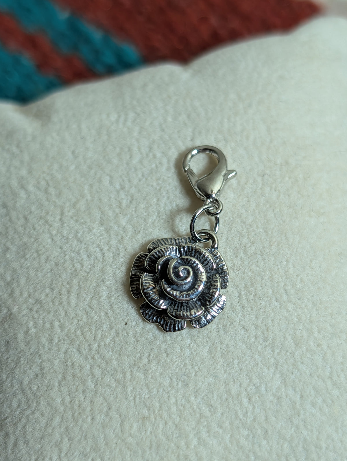 Handcrafted Rose Flower Charm Sterling Silver