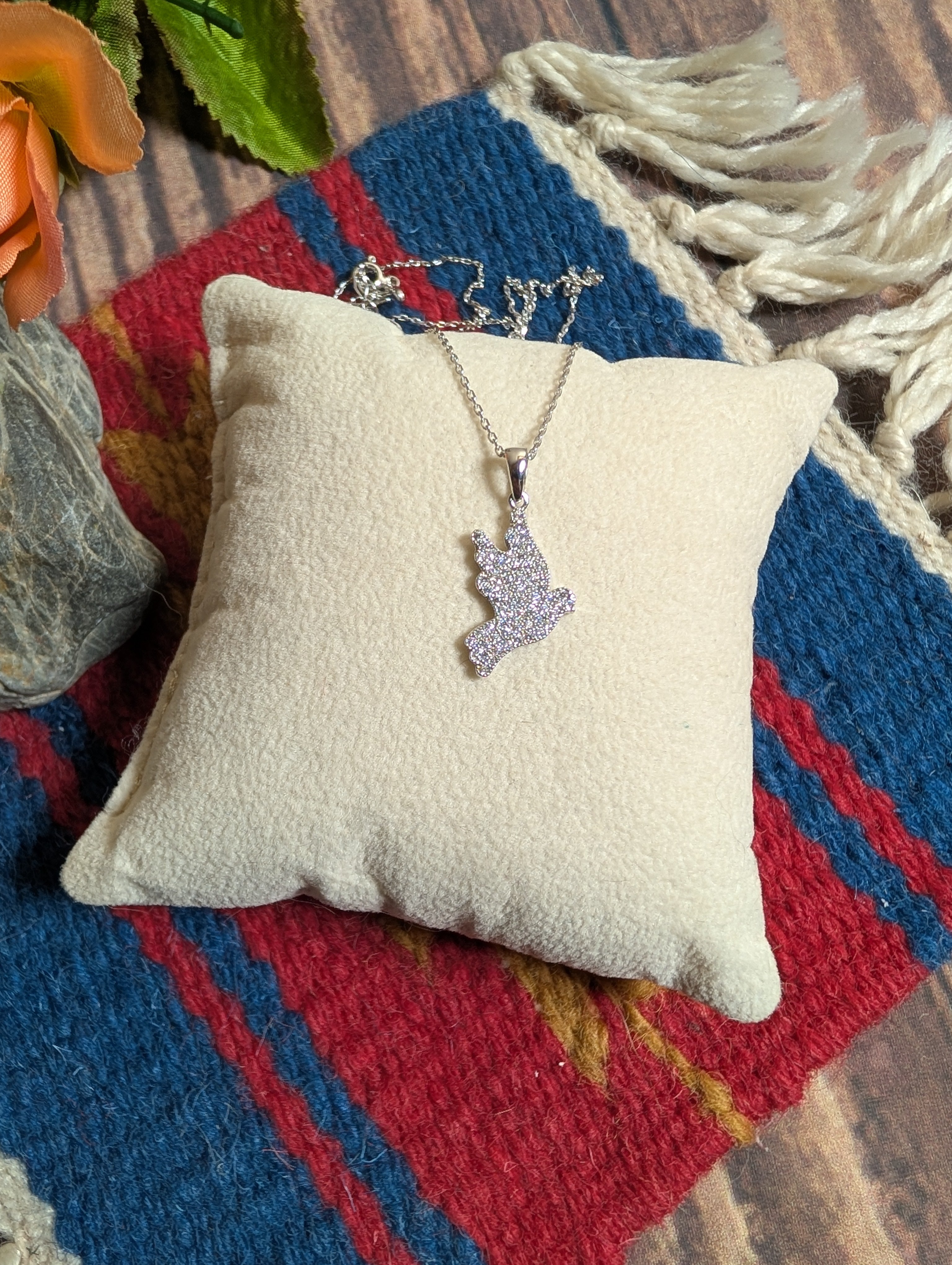Dove Shaped Lovebird CZ Pendant On Sterling Silver Necklace