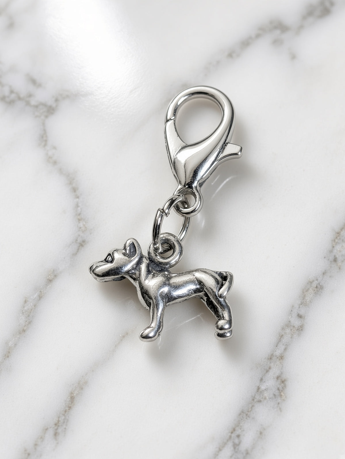 Handcrafted Mini Pitbull Dog Charm Sterling Silver