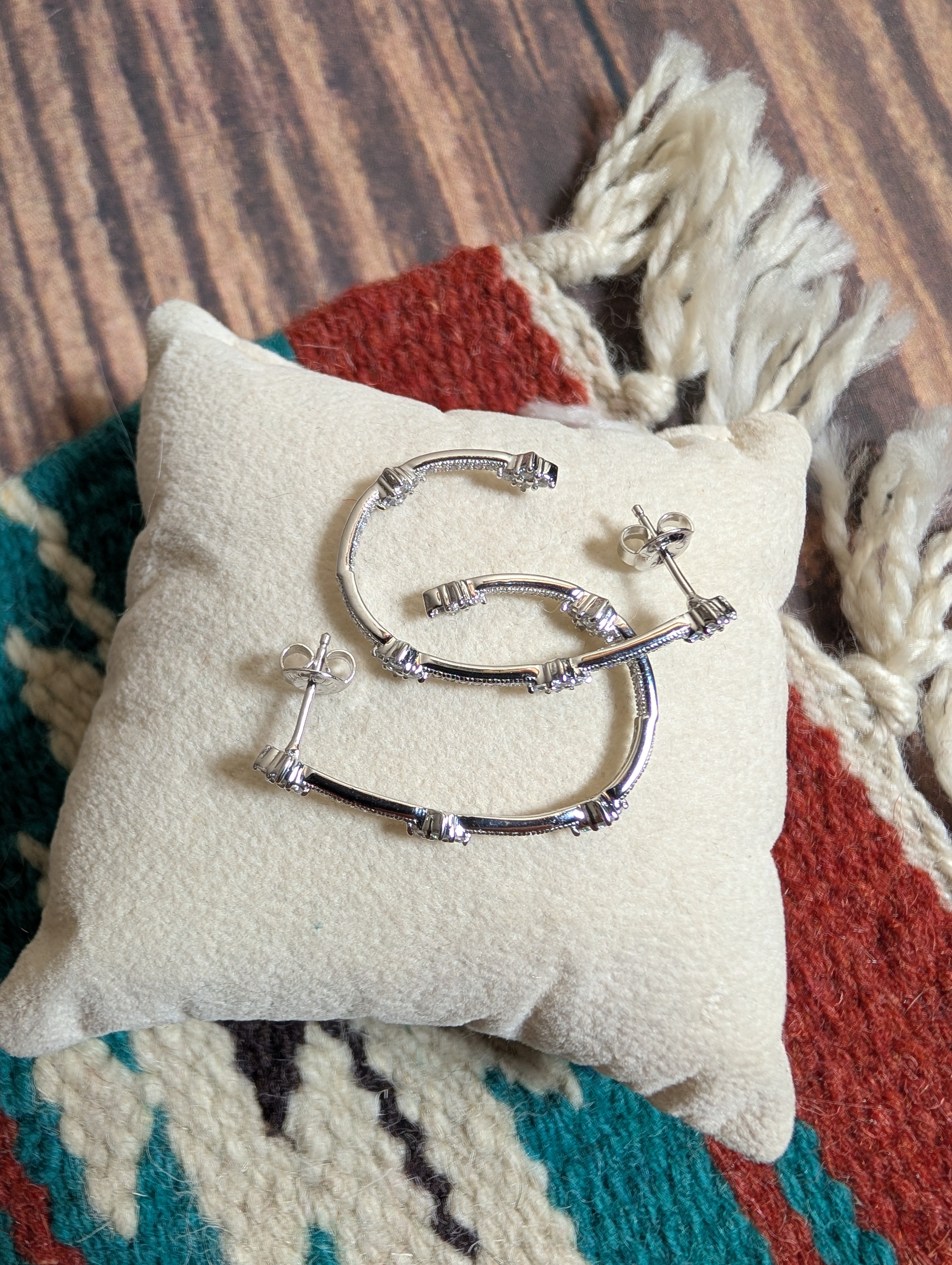 Half-Hoop CZ Sterling Silver Earrings