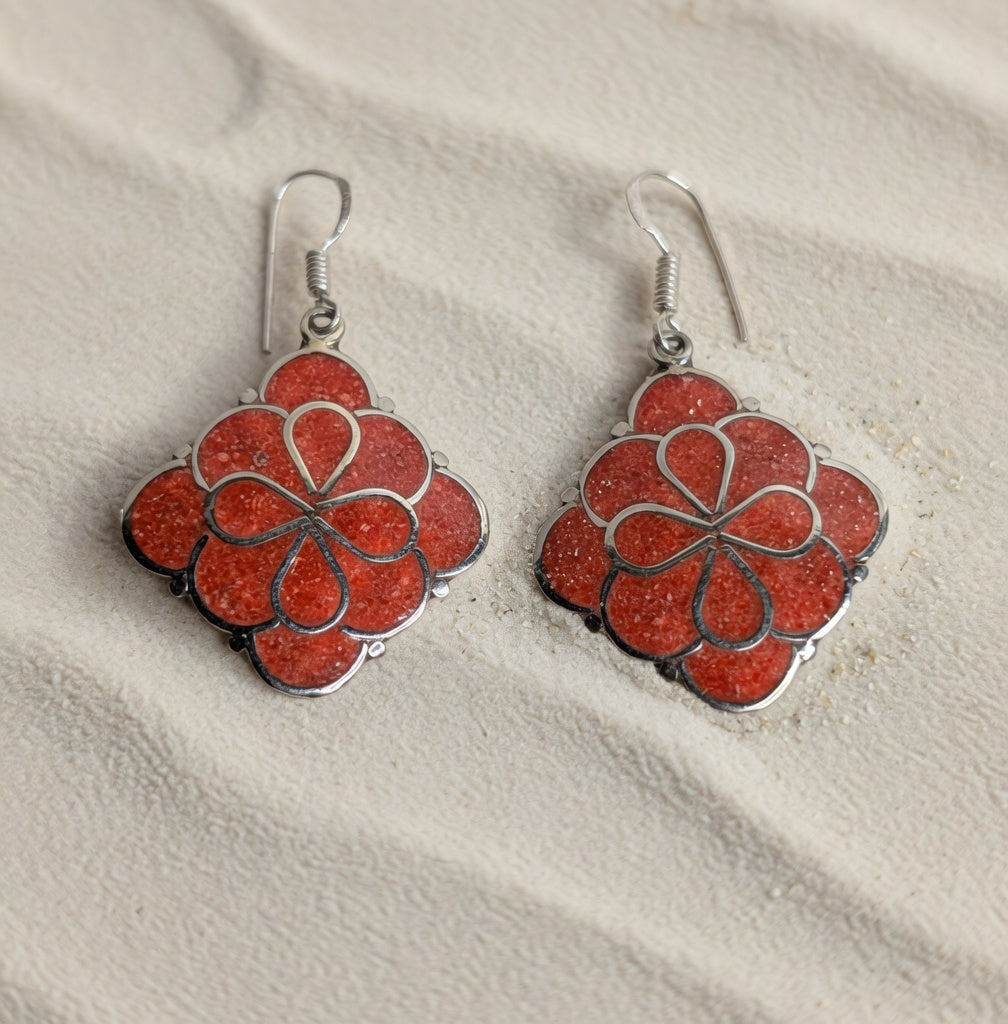 Coral Rhombus Shaped Drop Earrings