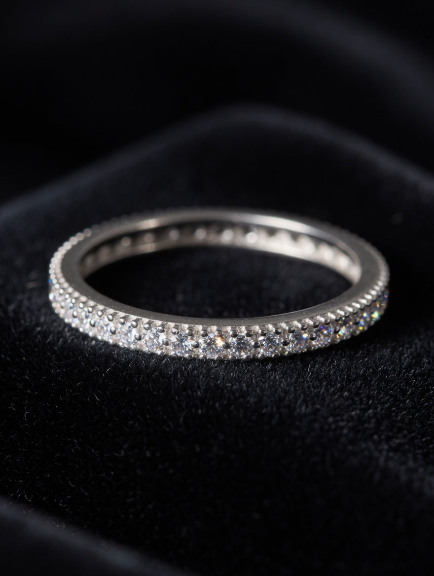 Sterling Silver Pavé CZ Simplistic & Dazzling Eternity Ring Size 10