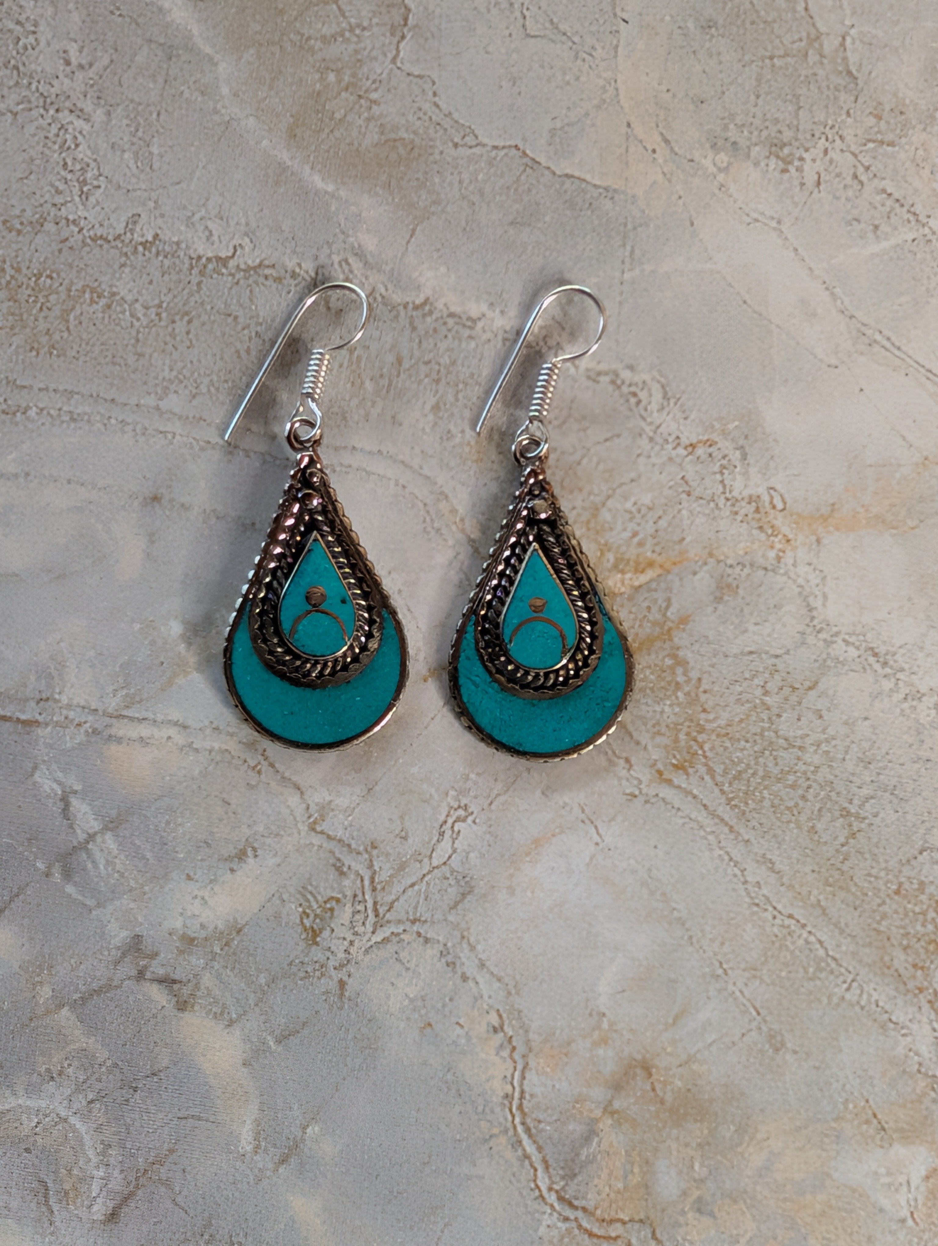 Turquoise Teardrop Vintage Silver Dangle Earrings