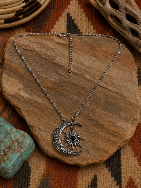 Black Onyx Crescent Sterling Silver Moon and Star Necklace Black Onyx Crescent Sterling Silver Moon and Star Necklace