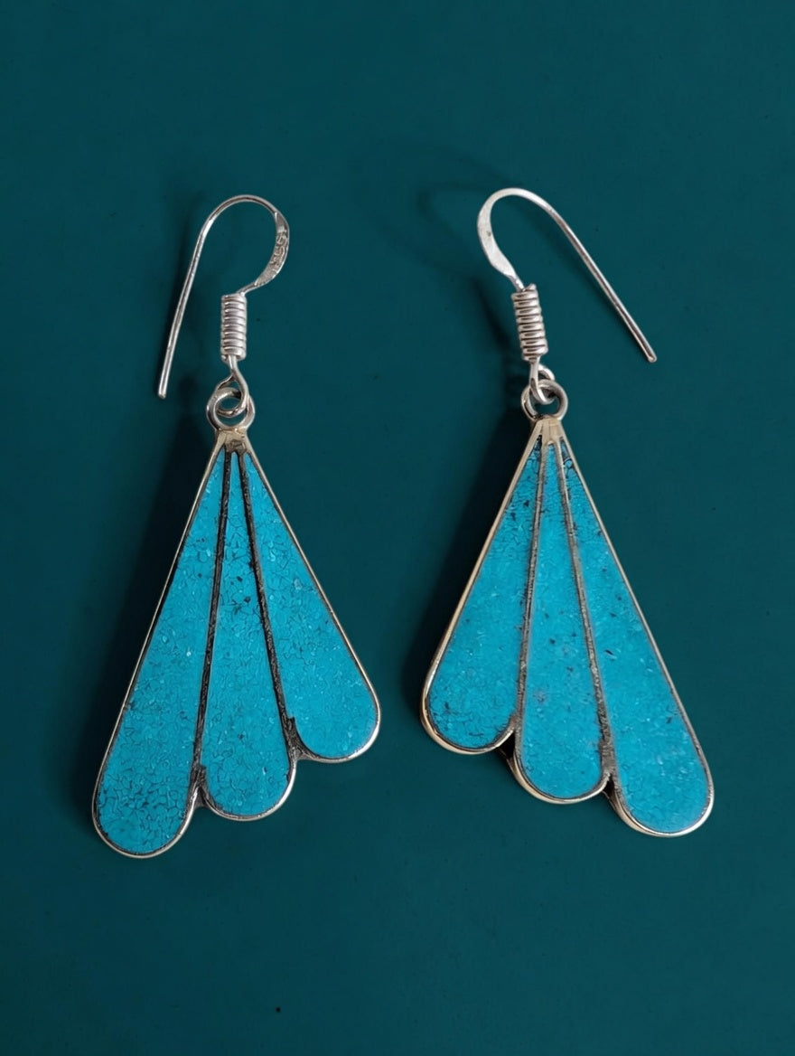 Turquoise Fan Drop Earrings  Minimalist Southwest Style