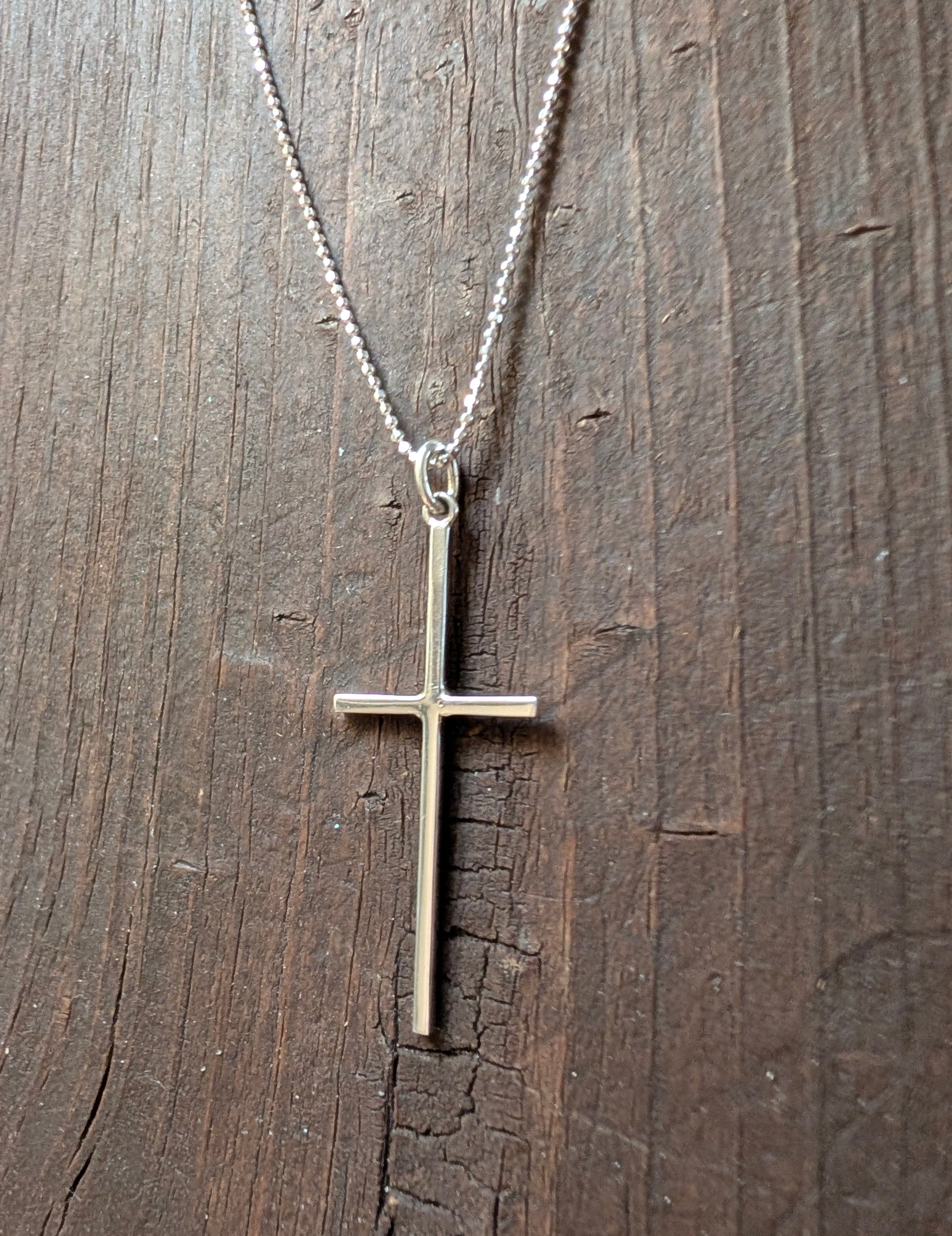 Sterling Silver Large & Slim Simple Cross Necklace