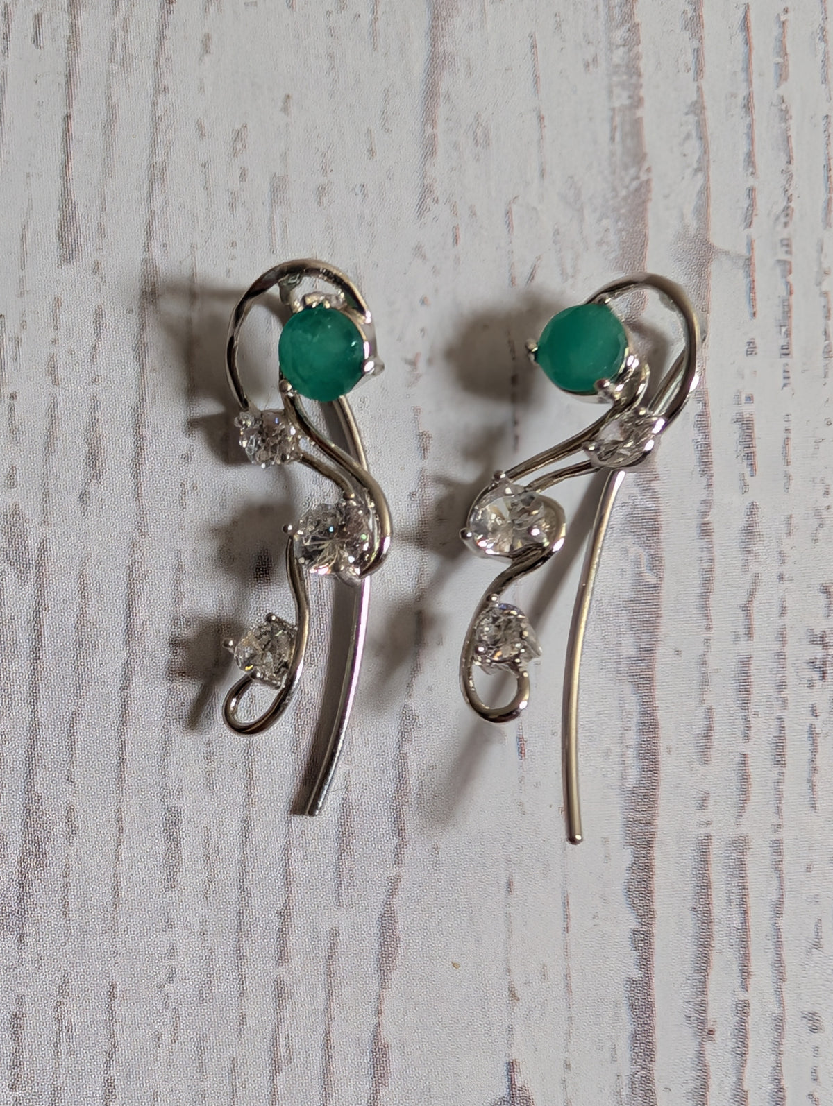 Emerald Ear Vine Earrings in Sterling Silver set 2