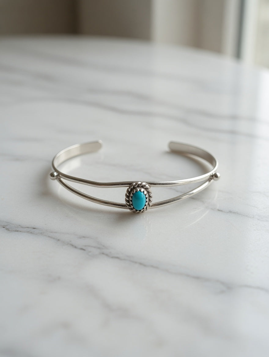 Handcrafted Sterling Silver Turquoise Kid's Cuff Bracelet