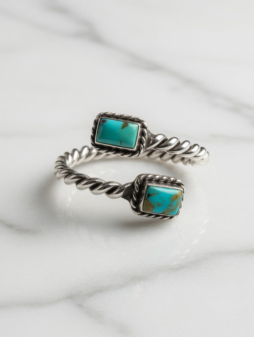 Turquoise Two Stone Sterling Silver Adjustable Ring