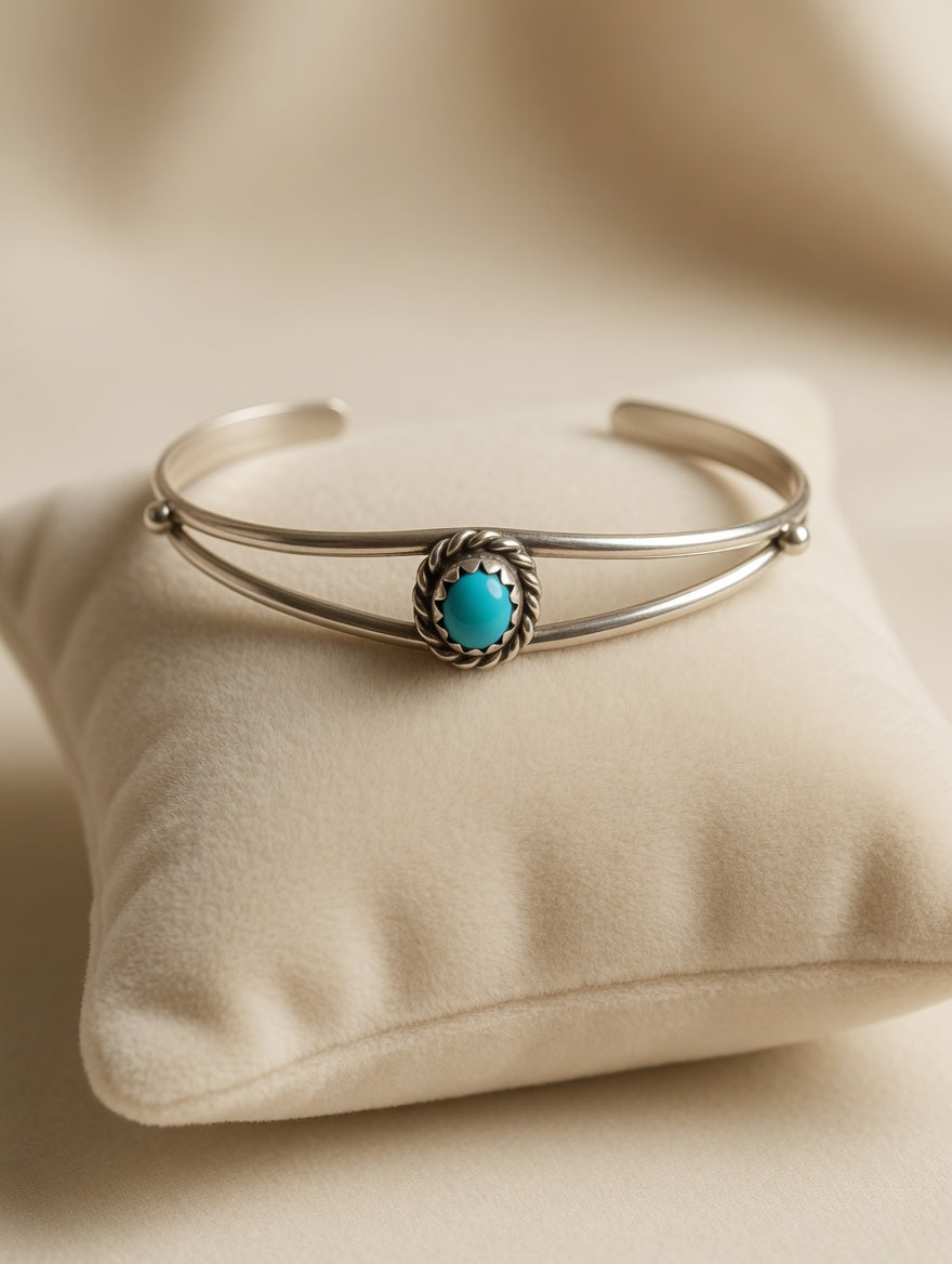 Handcrafted Sterling Silver Turquoise Kid's Cuff Bracelet