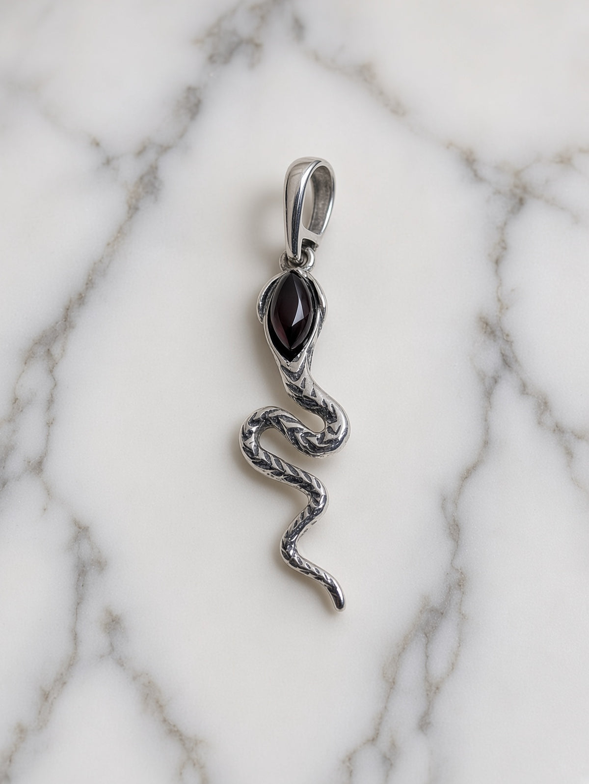 Handmade Snake Dark Honey Cognac Cabochon & Sterling Silver Pendant