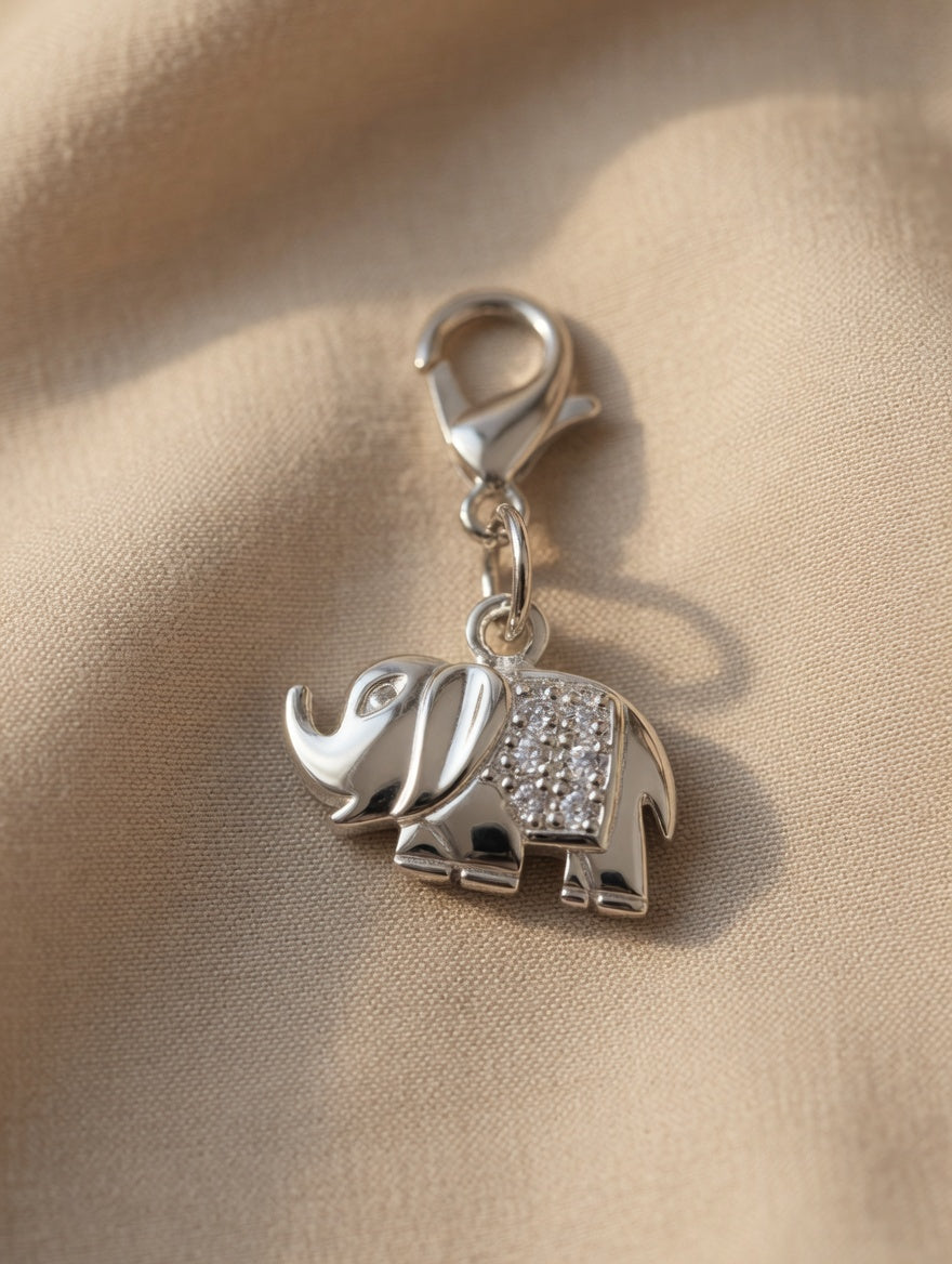 Sterling Silver CZ Elephant Charm