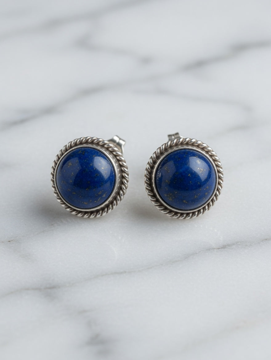 Sterling Silver Deep Blue Lapis Stud Earrings