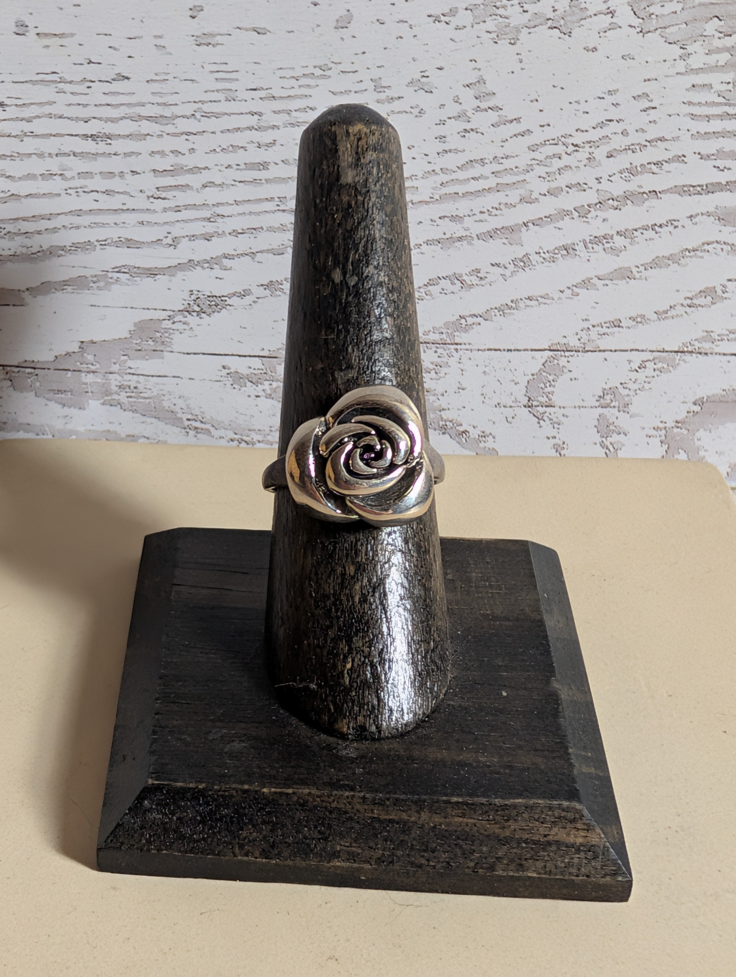 Sculpted Rose Flower Ring Size 7.5
