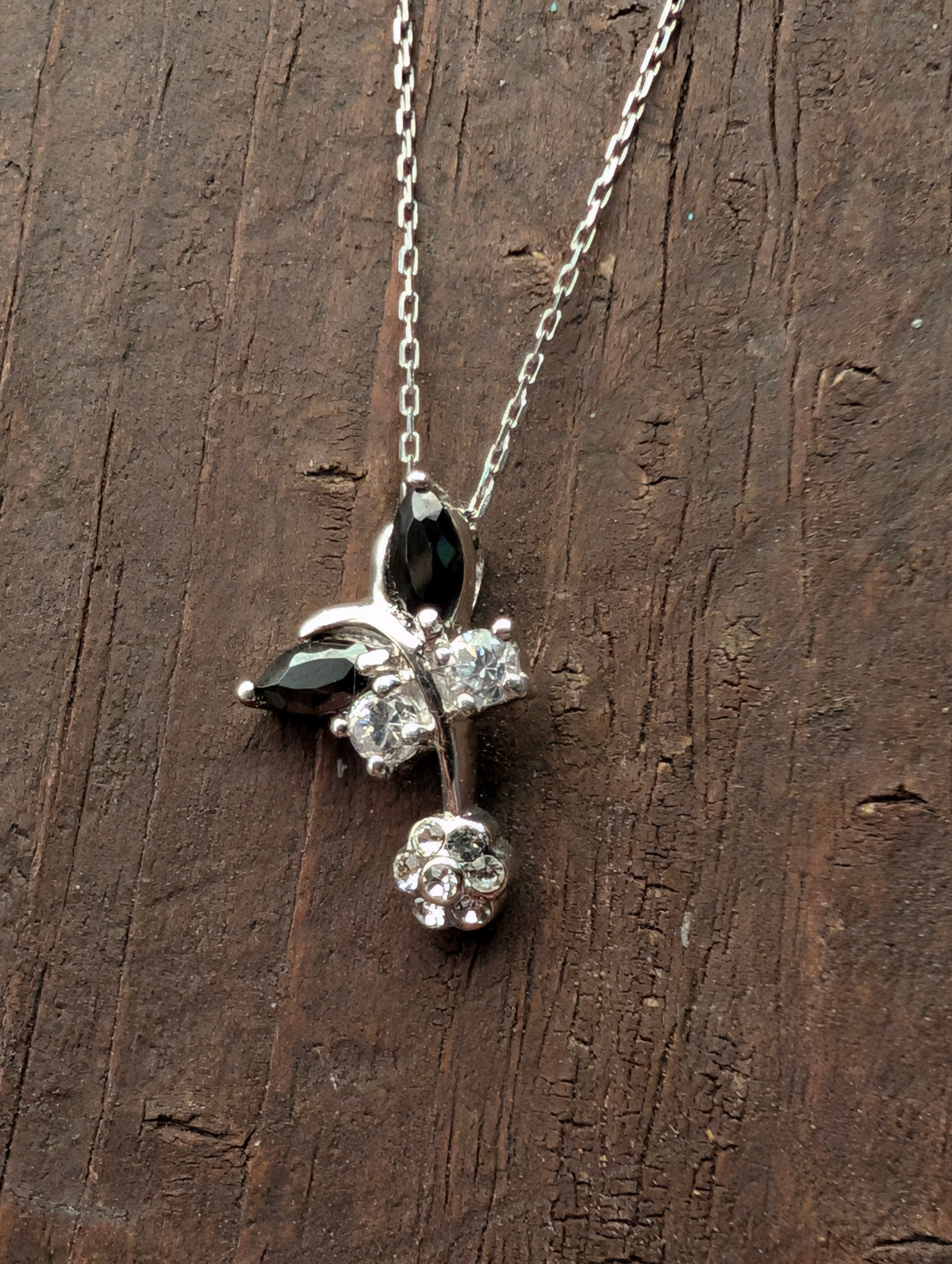 Sterling Silver Marquis CZ Butterfly Earrings & Necklace Jewelry Set