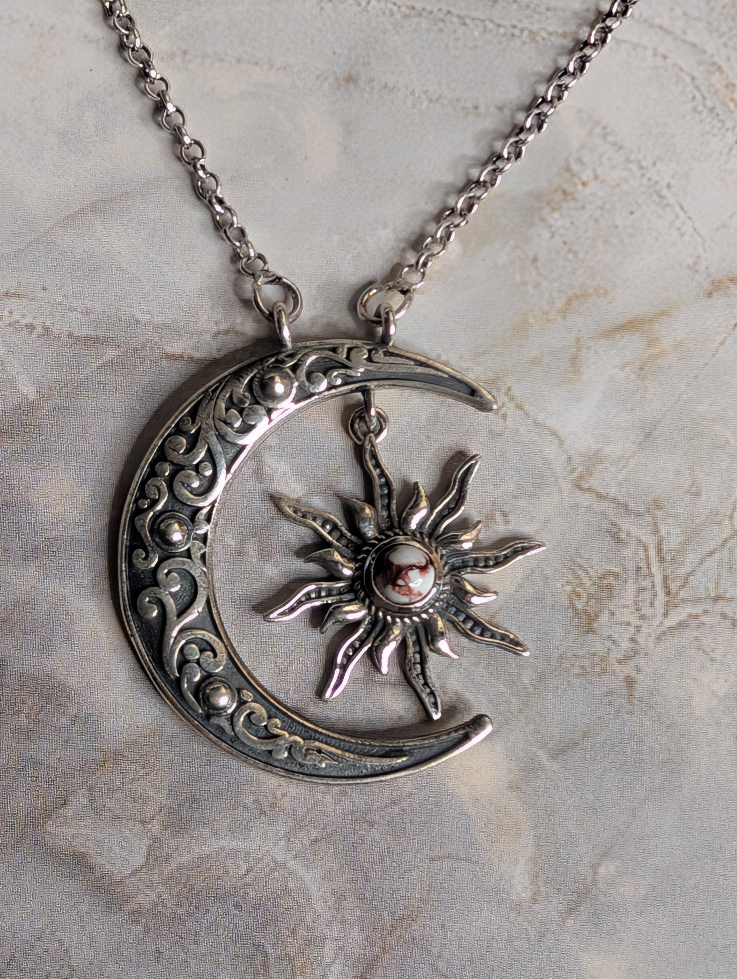 Wild Horse Crescent Sterling Silver Moon and Star Necklace