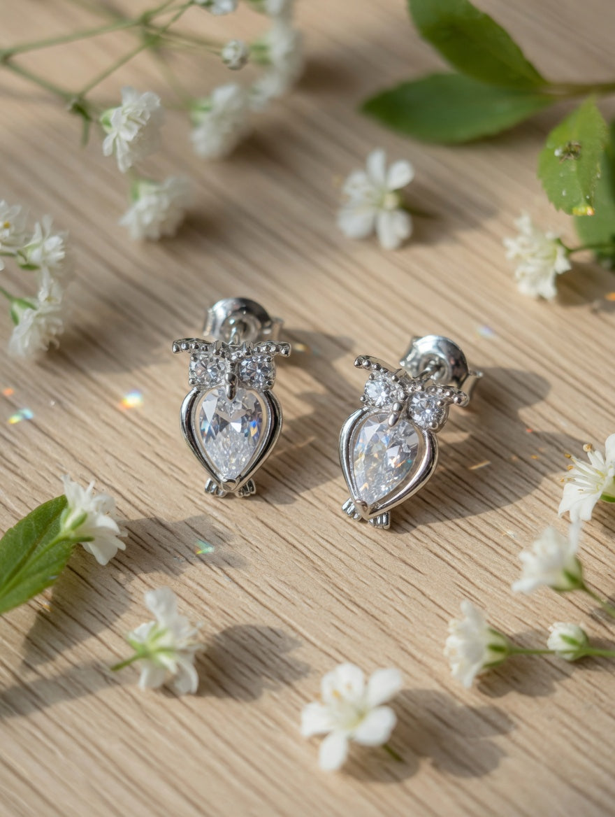 Sterling Silver CZ Winged Heart Earrings
