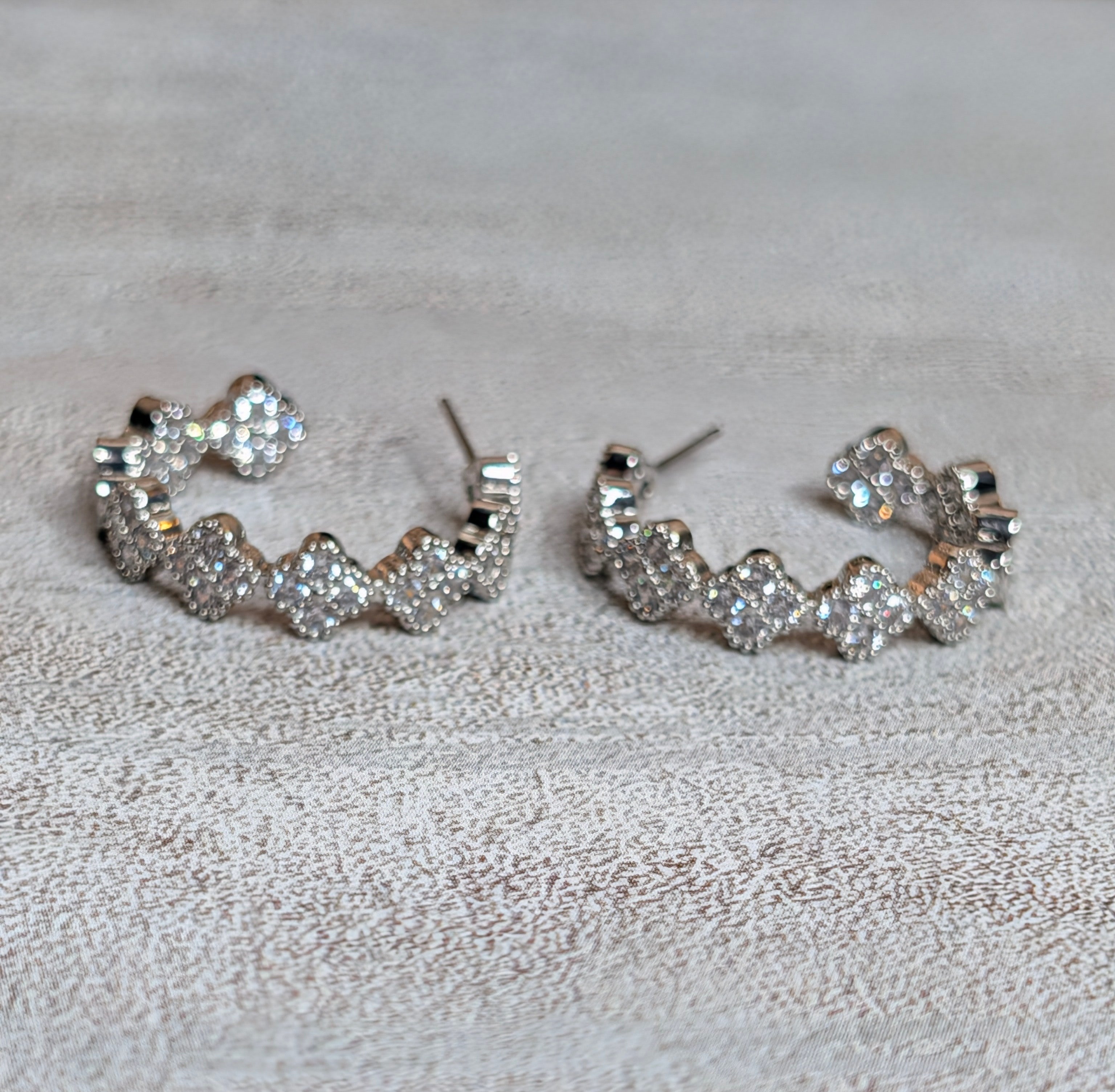 Silver Plated CZ Small Clover Hoop Earrings