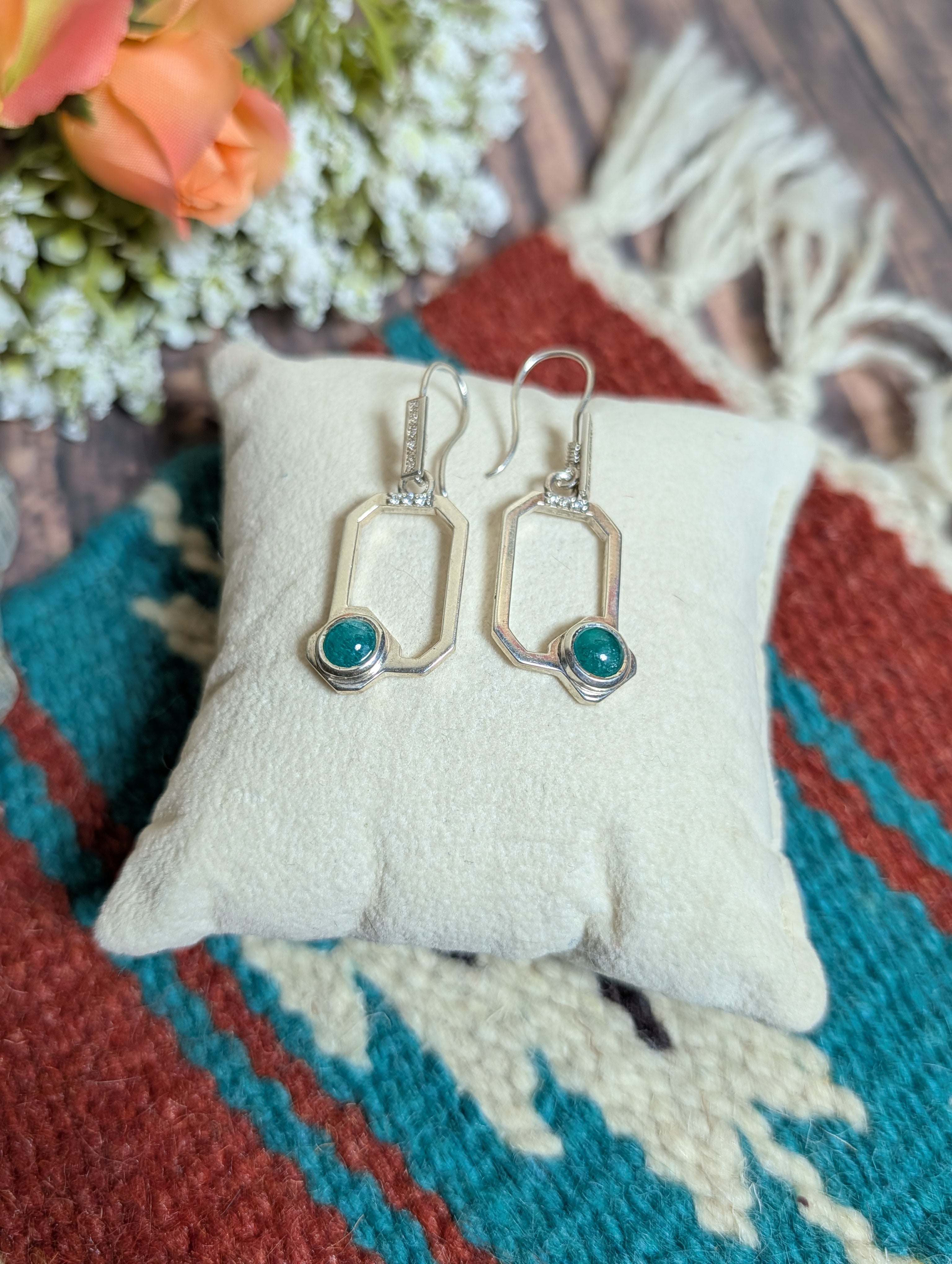 Emerald Earrings in Sterling Silver dangles 1ct set 4