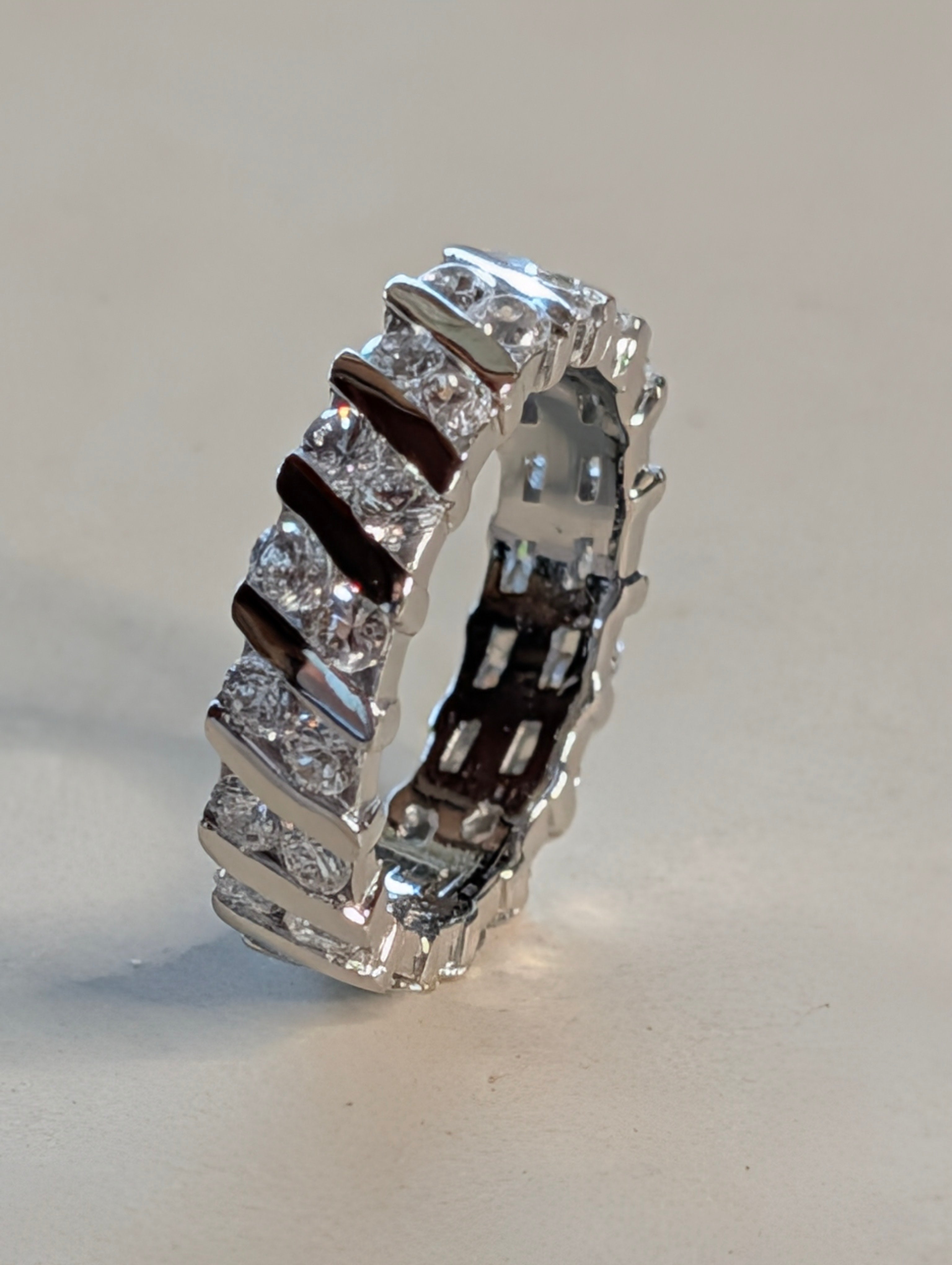 Sterling Silver CZ Shimmering Stone Inlay Wide Band Ring Size 7