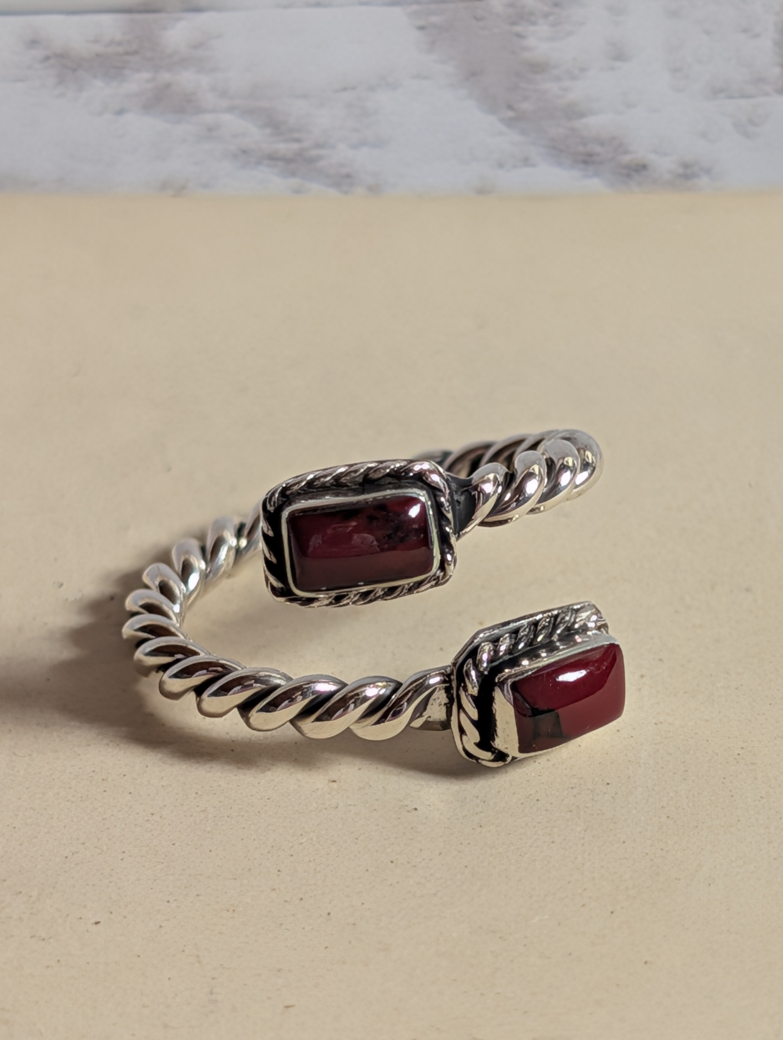 Red Jasper Two Stone Sterling Silver Adjustable Ring