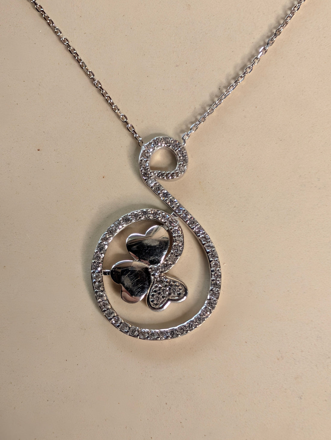 Sterling Silver CZ Rounded Curve Heart Clover Necklace