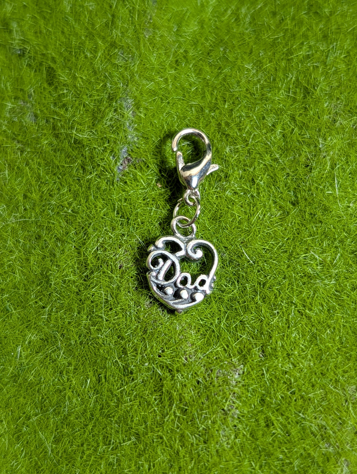 Handcrafted "Dad" Heart Shaped Charm Sterling Silver