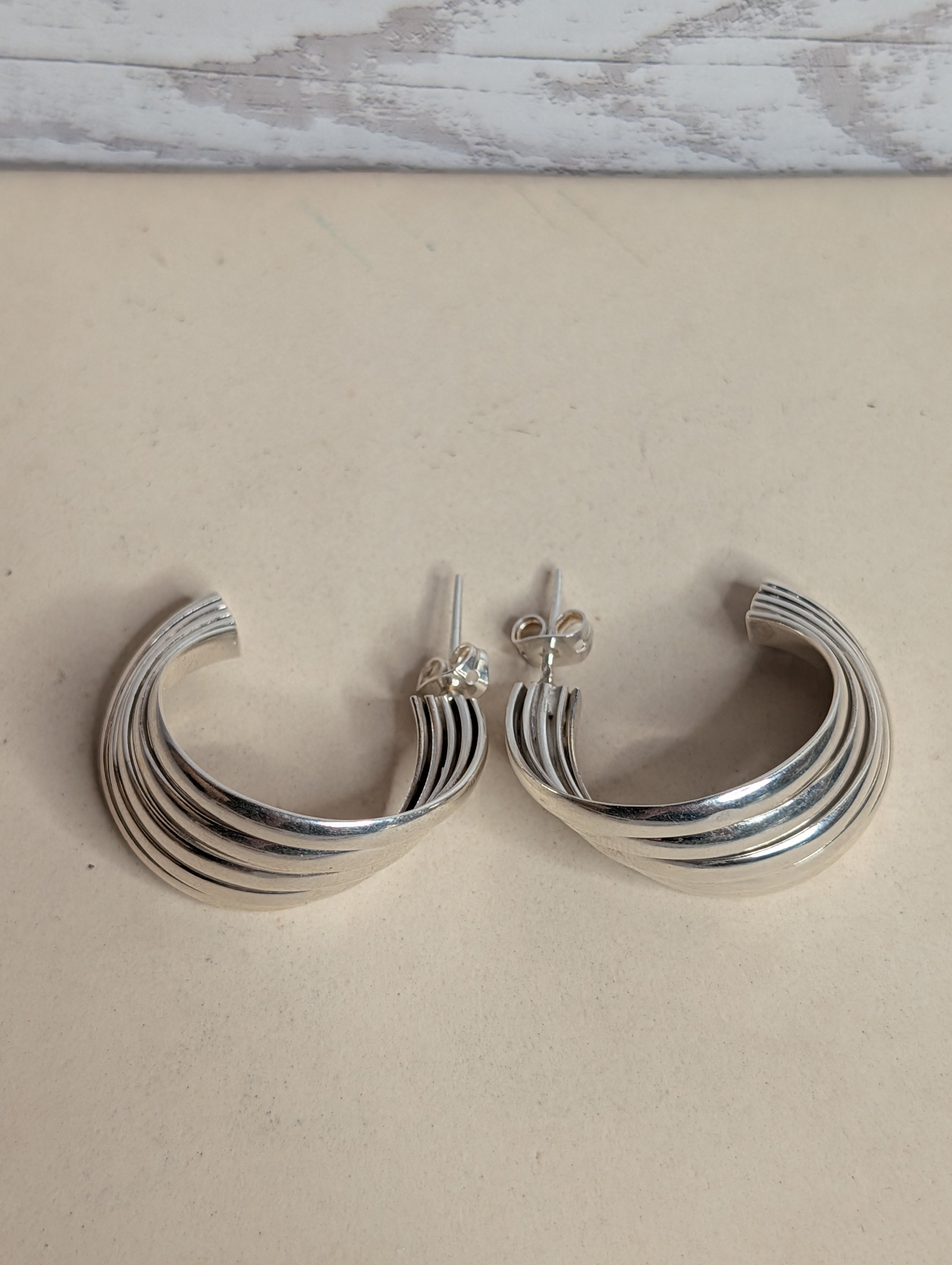 Sterling Silver Ribbed Multi-Band Hoop Earrings