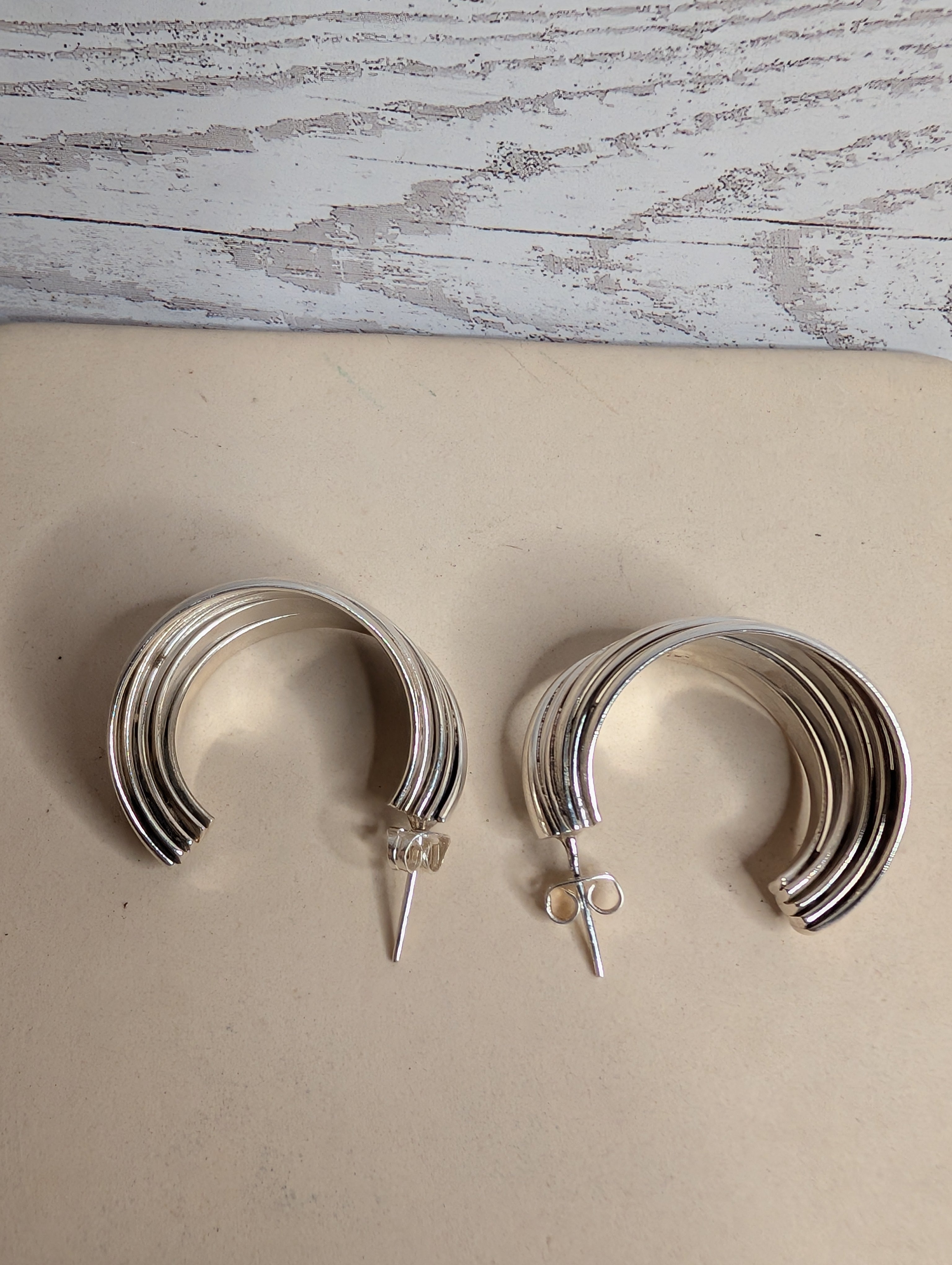 Sterling Silver Ribbed Multi-Band Hoop Earrings