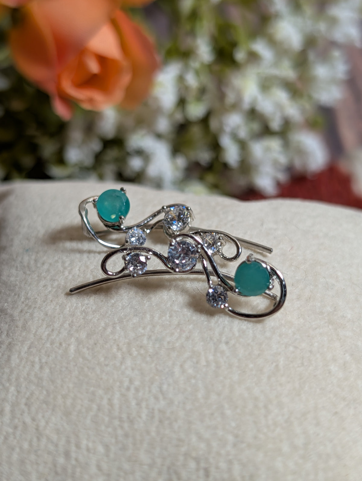 Emerald Ear Vine Earrings in Sterling Silver set 2