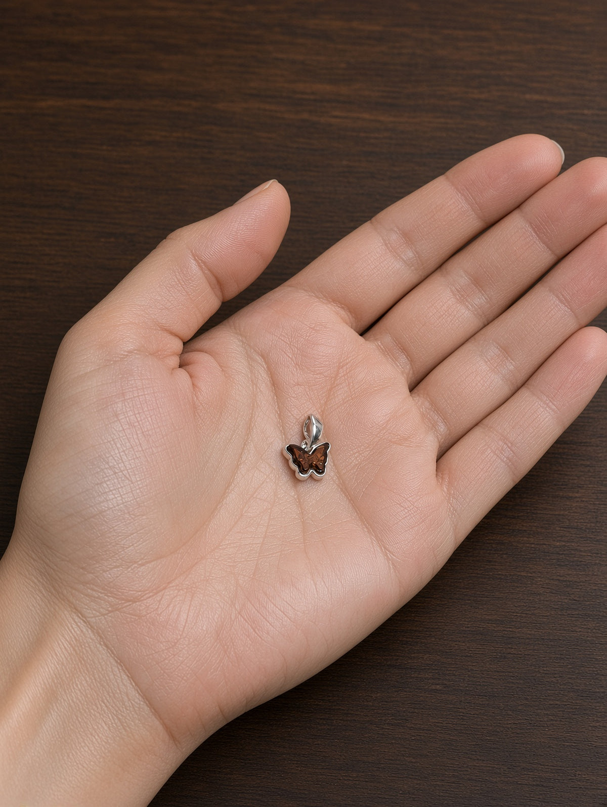 Handmade Butterfly Shaped Honey Cognac Cabochon & Sterling Silver Pendant